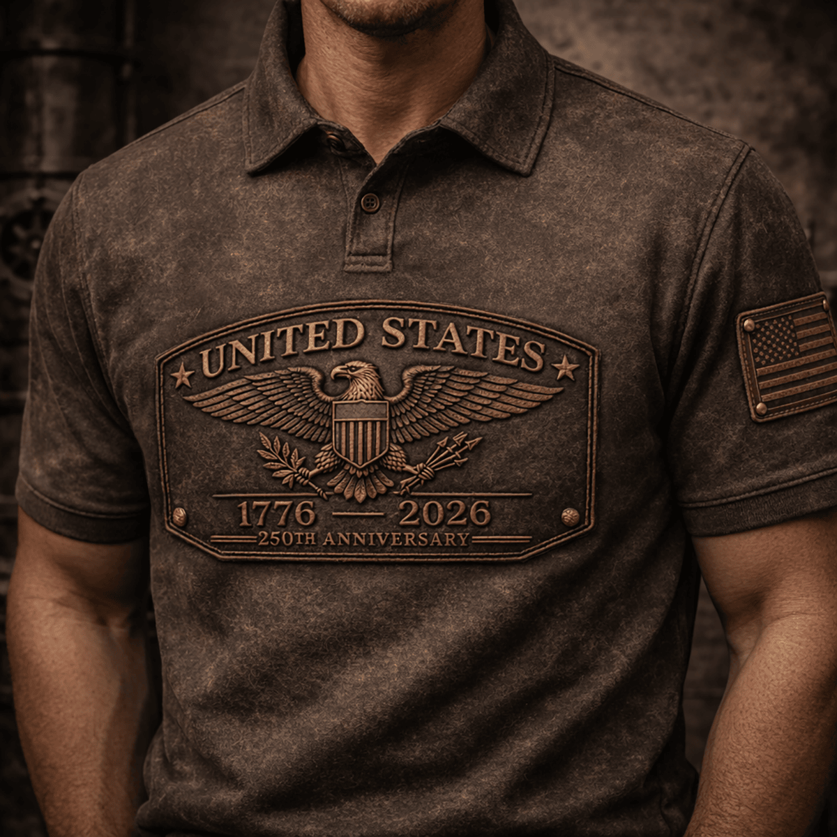 United States Eagle 1776–2026 Printed Polo Shirt, 250th Anniversary Patriotic Design, Vintage USA Flag Detail, Father’s Day Gift