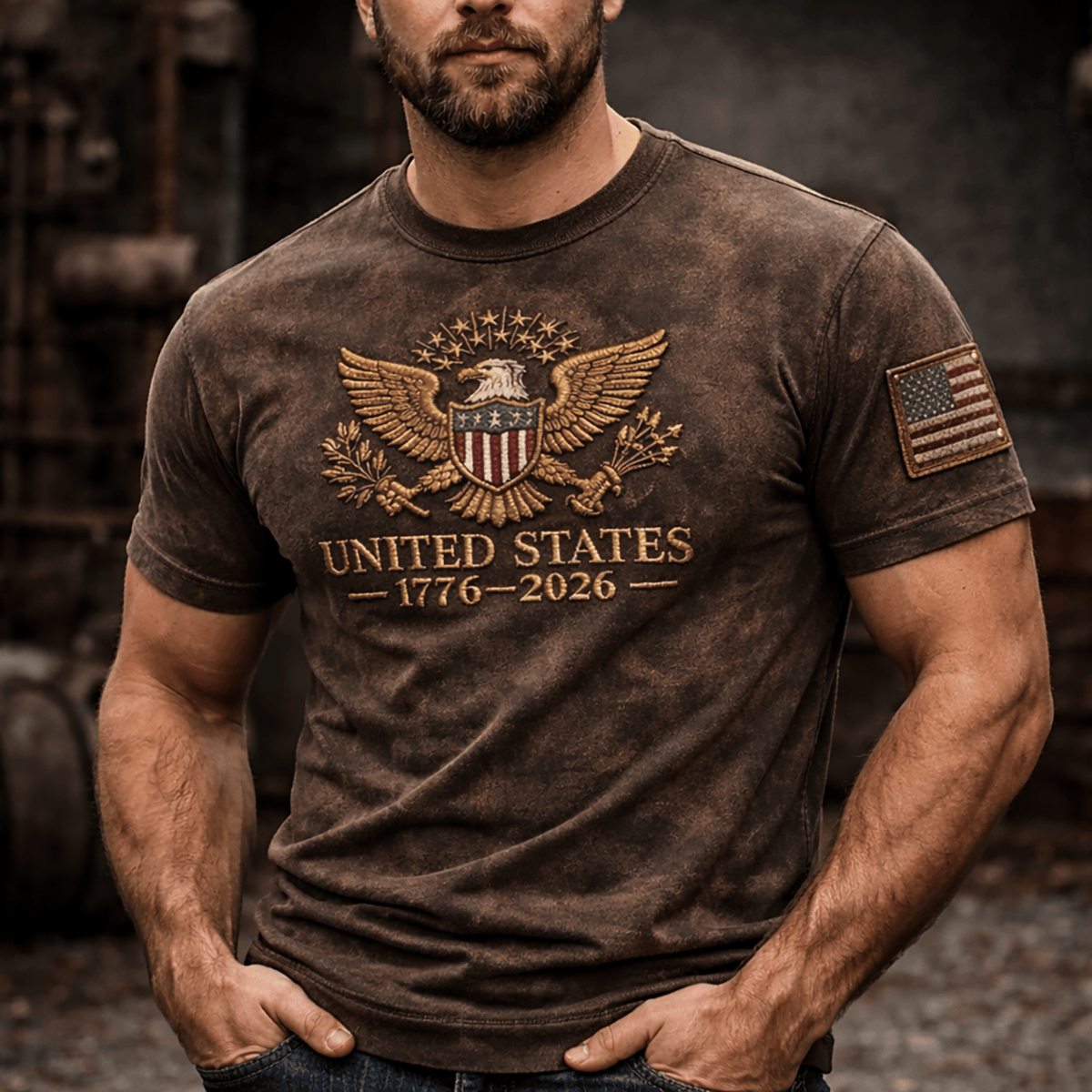 United States 1776-2026 Eagle Vintage T Shirt Printed Bald Eagle and USA Flag Graphic Father Day Gift for Dad