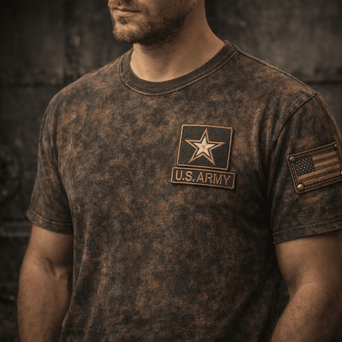 USA Star Military Printed T Shirt Vintage Style USA Flag Patriotic Gift for Father Day Veteran Style American Pride Tee