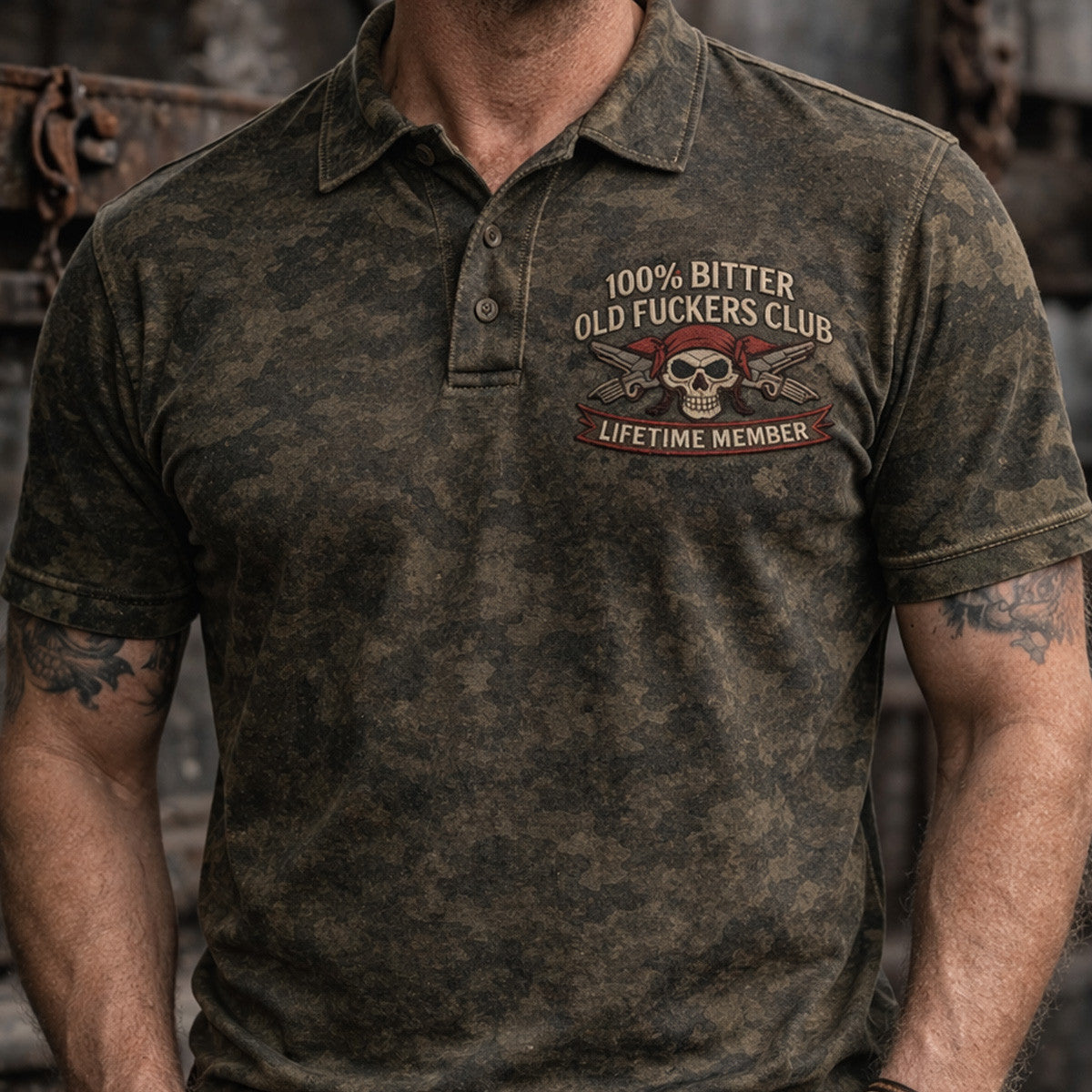 Skull Guns Veteran Club Lifetime Member Printed Polo Shirt Vintage Camo Graphic Patriotic Gift Idea for Father Day Classic Style