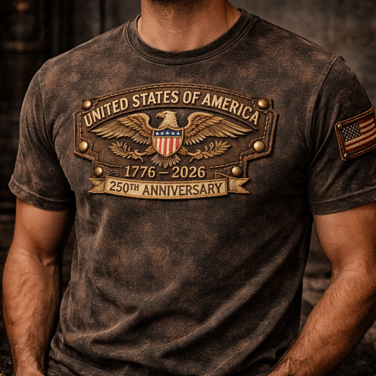United States of America 250th Anniversary 1776 2026 Eagle Printed T Shirt Father Day Gift for Dad Patriotic T Shirt for Men
