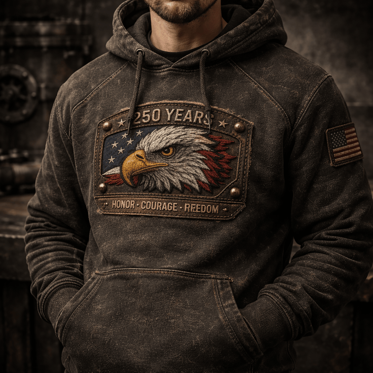 250 Years Eagle Printed Hoodie Father Day Gift for Dad USA Patriotic Hoodie for Men American Flag Vintage Style