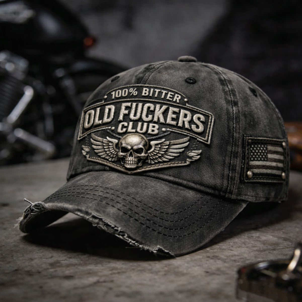 Old Fuckers Club Printed Cap Funny Father Day Gift for Dad Vintage Skull Biker Hat for Men USA Flag Lifetime Member