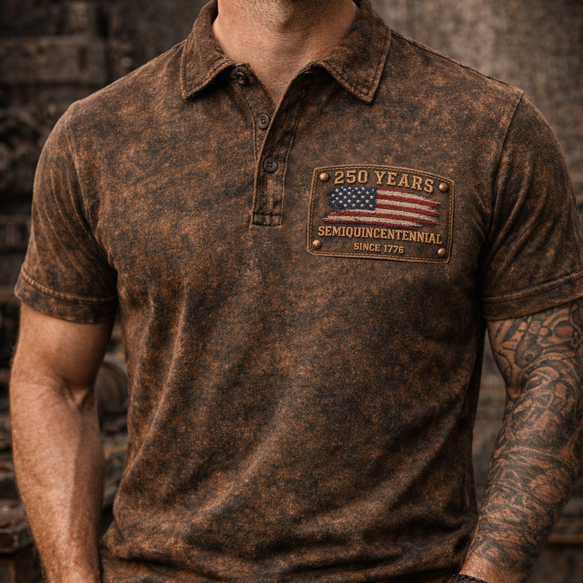 250 Years American Flag Semiquincentennial Since 1776 Printed Polo Shirt Vintage USA Flag Design Father’s Day Gift For Dad Patriotic Style