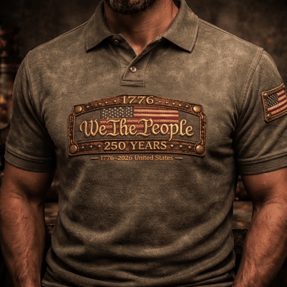 We The People 1776 250 Years American Flag Printed Polo Shirt Patriotic USA Independence Design Gift Idea For Father Day