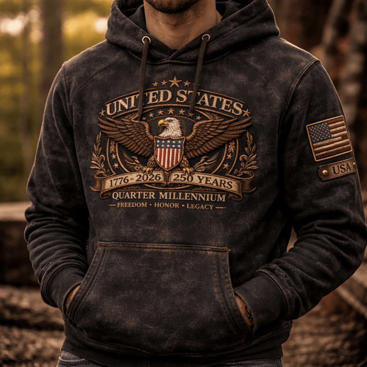 United States Eagle 1776 2026 250 Years American Flag Printed Hoodie Patriotic Freedom Honor Legacy Design Gift For Father Day USA