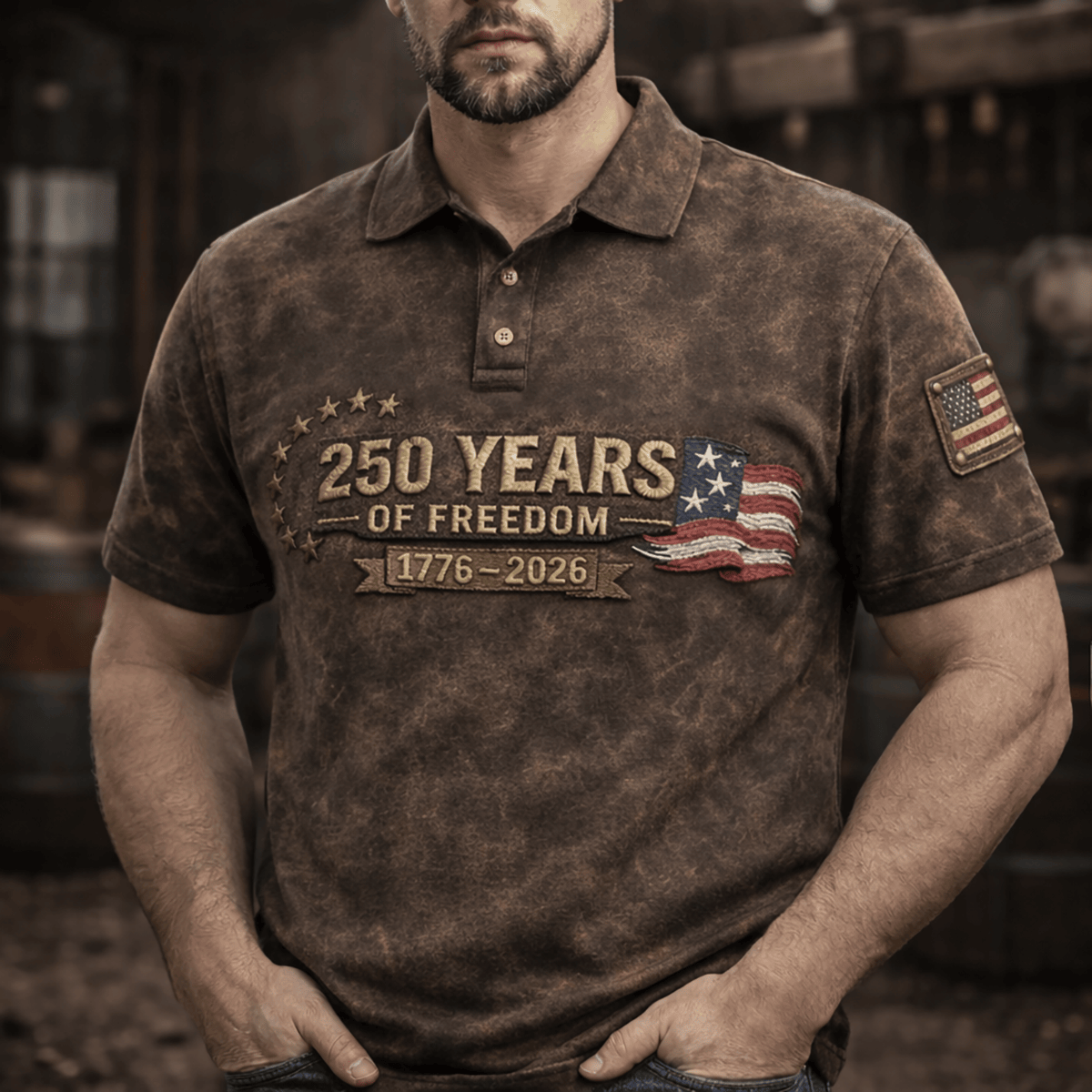 250 Years Of Freedom 1776 2026 US Flag Printed Polo Shirt Father Day Gift Patriotic Dad Polo Freedom Anniversary Design For Men