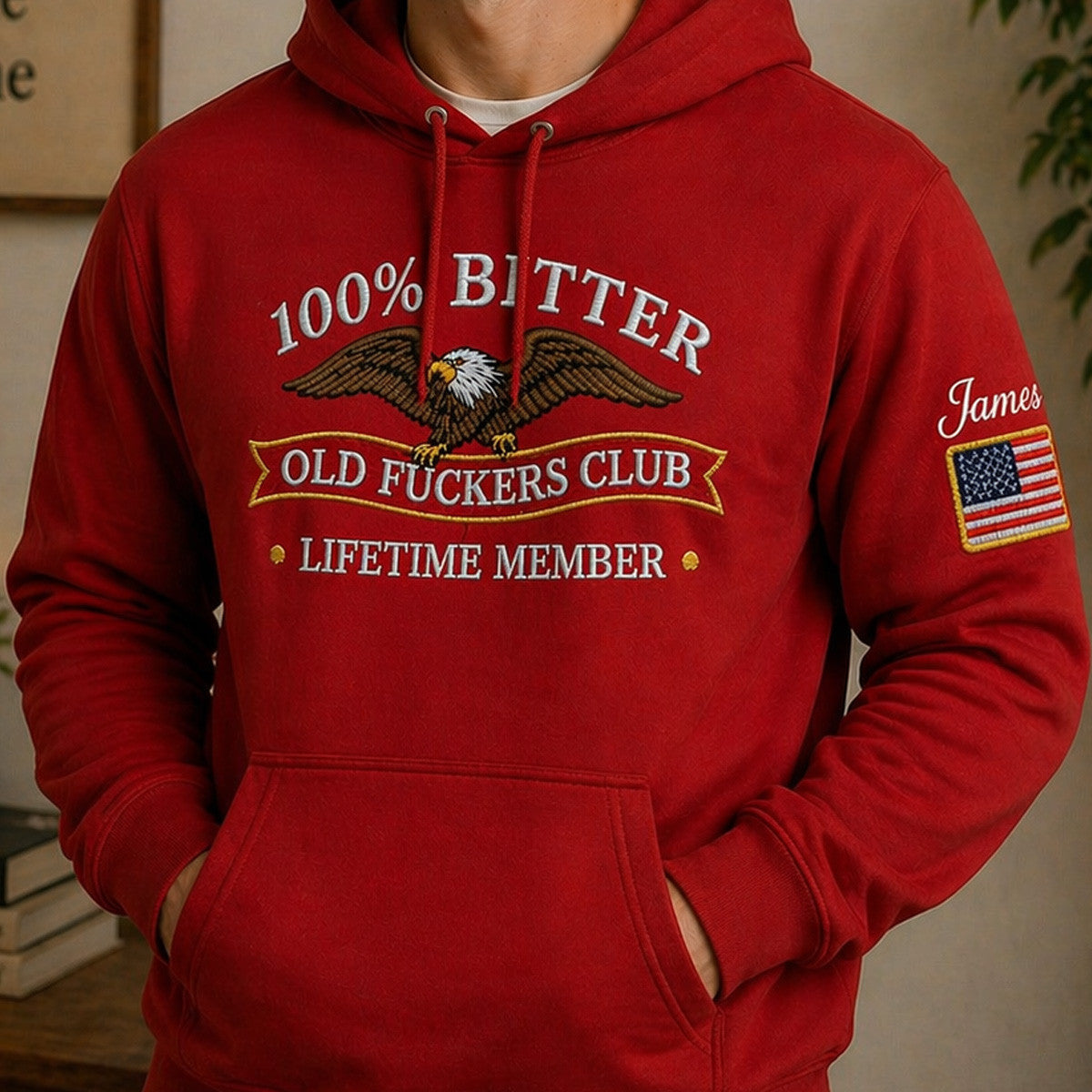 Old Fuckers Club With Eagle Printed Hoodie Lifetime Member Funny Quote USA Flag Design For Father Day Gift for Dad
