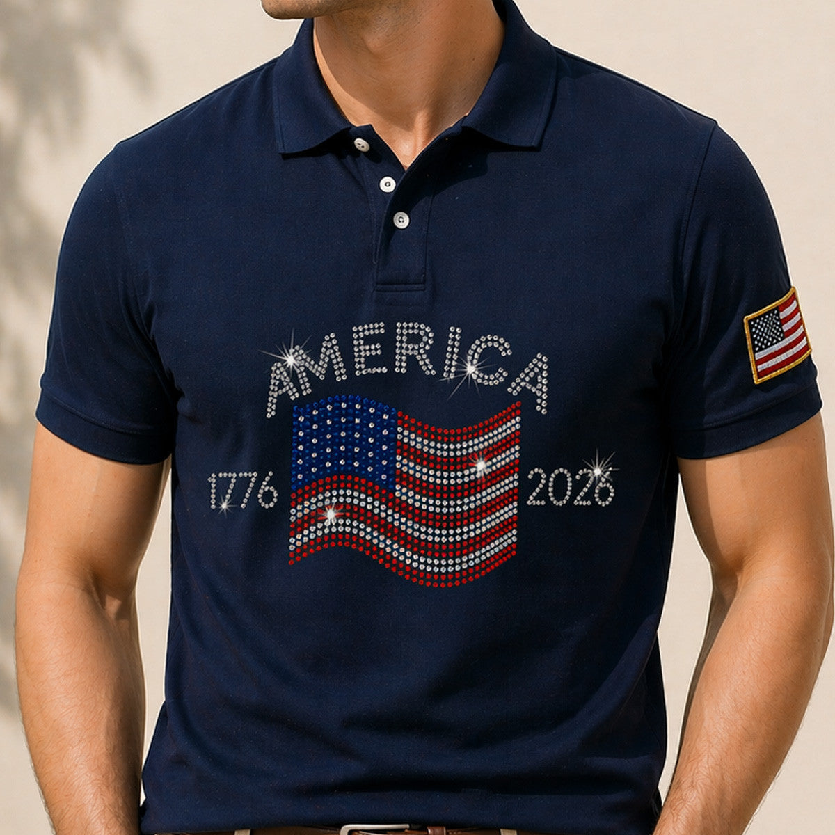 America 1776 2026 USA Flag Printed Polo Shirt Patriotic Style for Dad Father Day Gift Idea USA Flag Graphic Design
