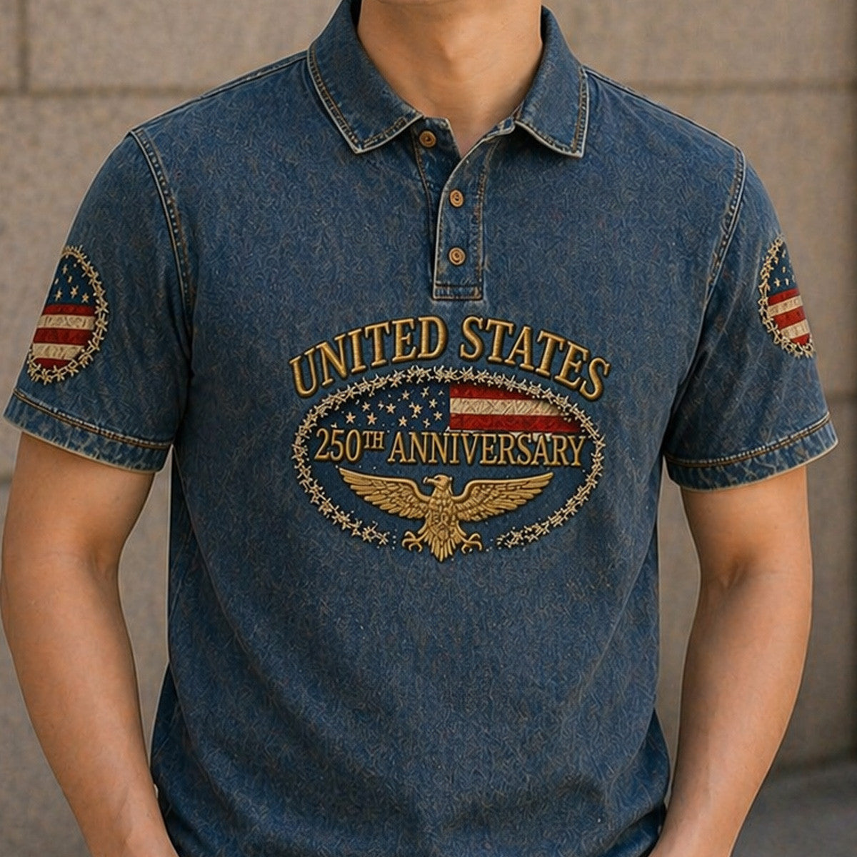United States 250th Anniversary USA Flag Eagle Printed Polo Shirt Father Day Gift Patriotic Vintage Style American Flag Design