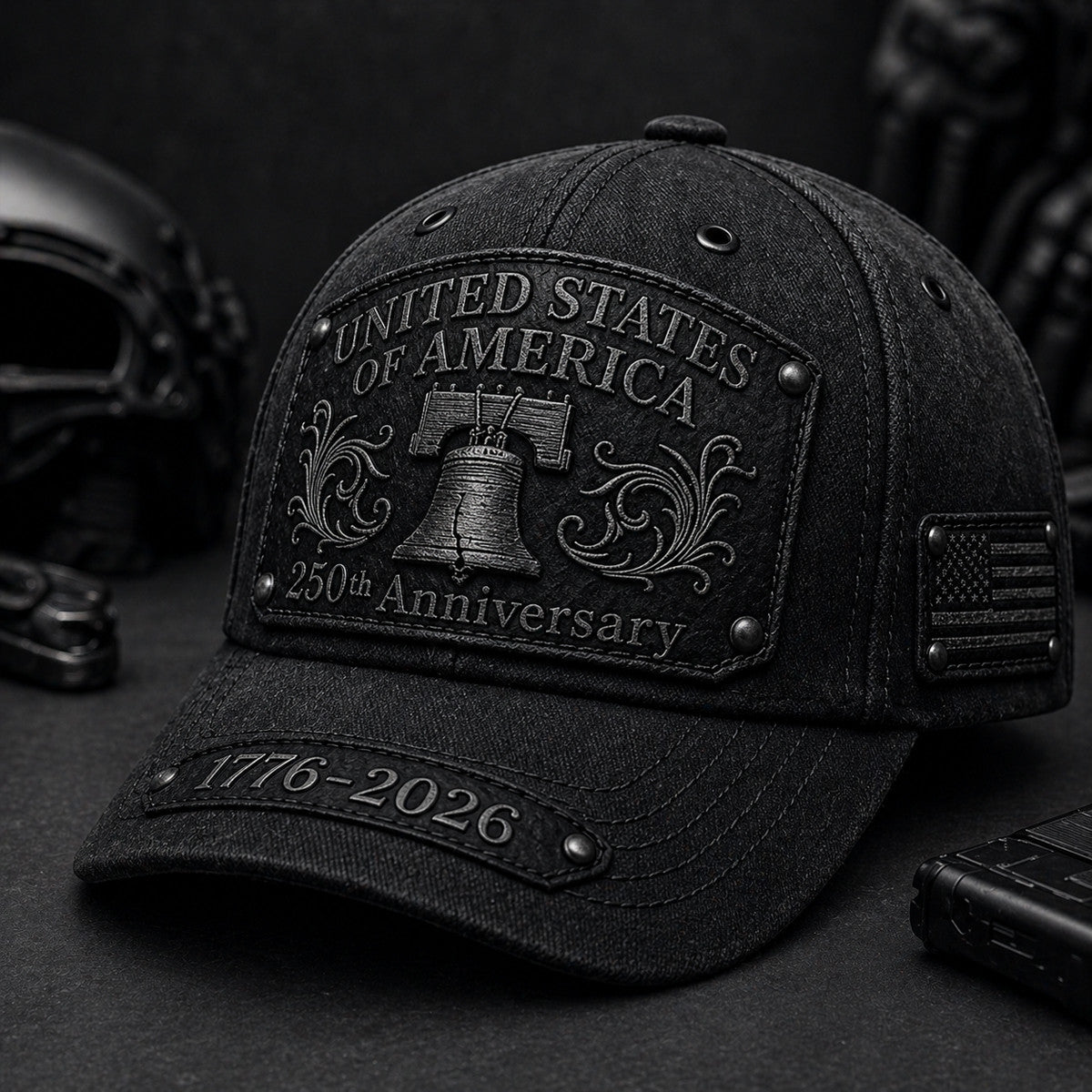 Black United States 250th Anniversary Printed Cap, 1776-2026 Liberty Bell Hat, Father's Day Gift for Dad Grandpa Baseball Cap