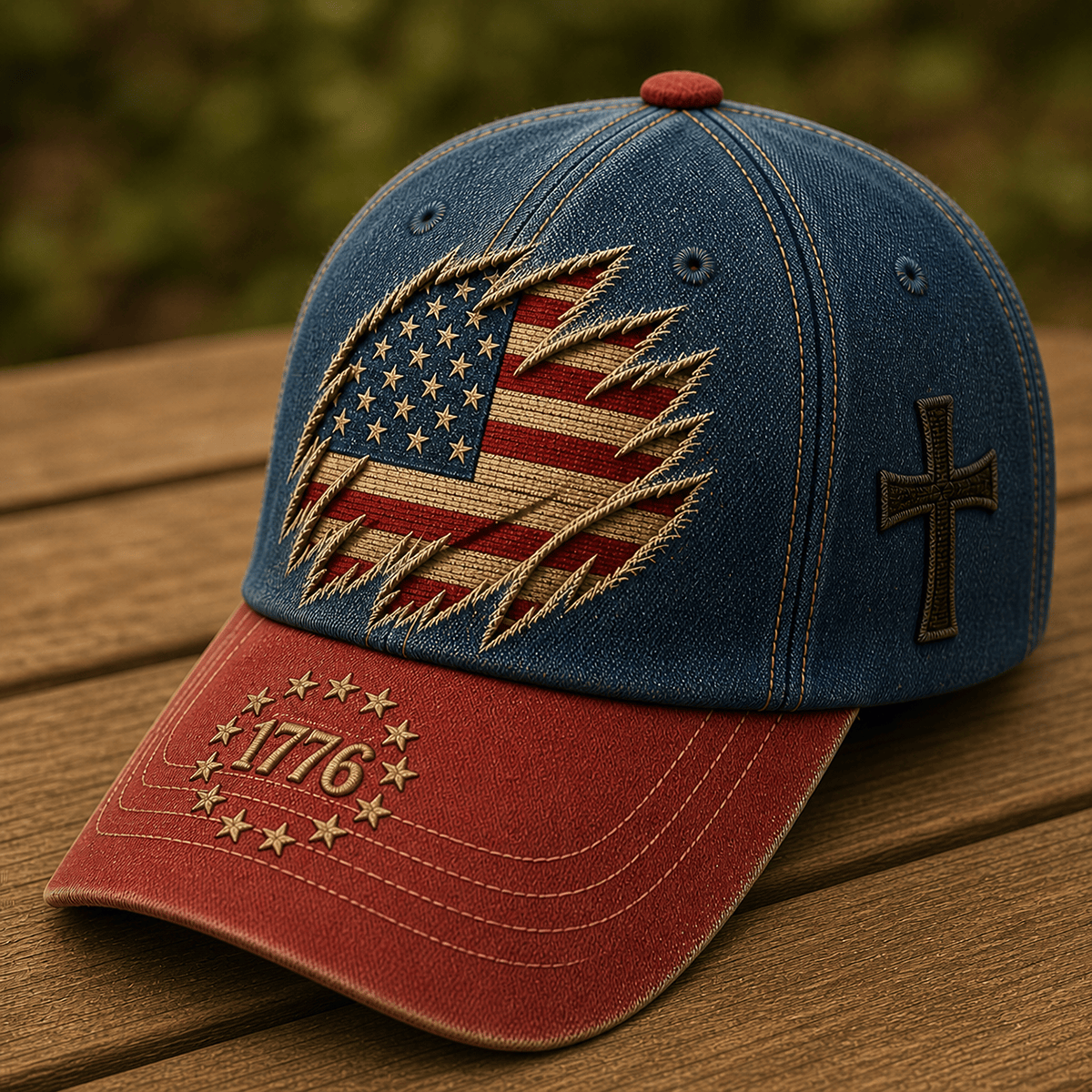 American Flag Printed Cap, Patriotic 1776 Hat, Father's Day Gift for Dad Grandpa, Christian Cross Baseball Cap, Freedom USA Hat