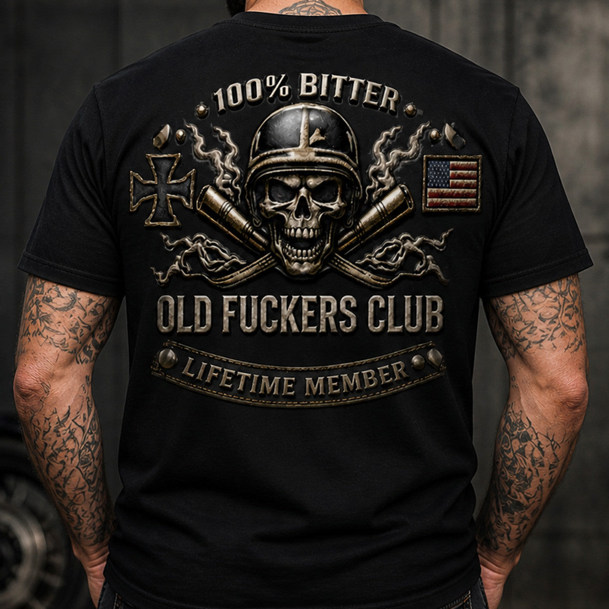 Motorcycle Biker Skull Printed T-Shirt, Old Fuckers Club Shirt, Funny Father’s Day Gift for Dad, Lifetime Member