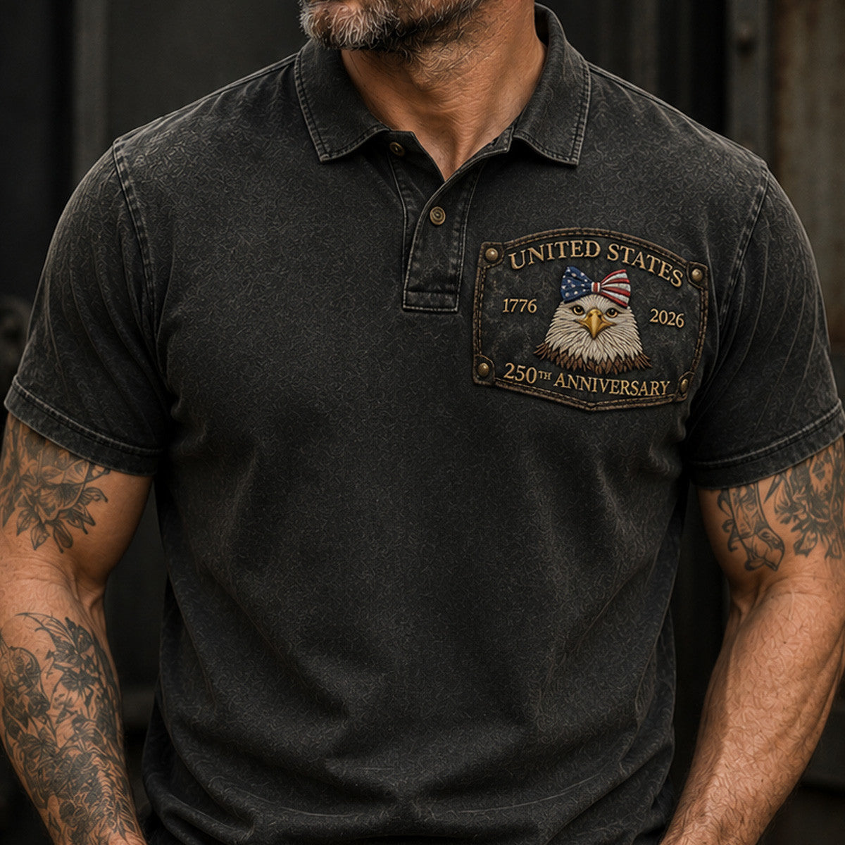 USA 250th Anniversary Eagle Printed Polo Shirt, American Flag Polo, Patriotic 1776 2026, Father’s Day Gift for Dad, Veteran Gift