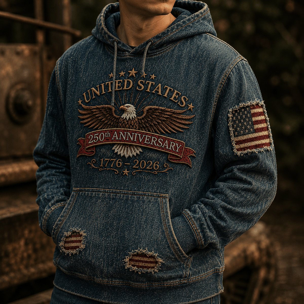 United States 250th Anniversary Eagle printed Hoodie, Patriotic American Flag Pullover, Father's Day Gift for Dad, Veteran Dad Present