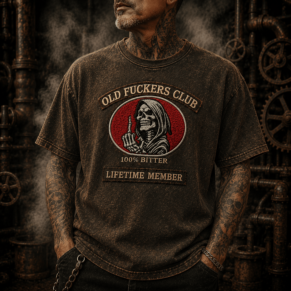 Old Man Club Skull Printed T-Shirt, Funny Dad Shirt for Men, Father’s Day Gift for Dad Grandpa, Bitter Lifetime Member Design