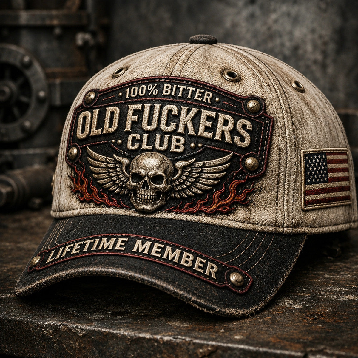 Old Fuckers Club Printed Cap Father’s Day Gift for Dad, Skull Wings Lifetime Member Hat, USA Flag Funny Grandpa Gift