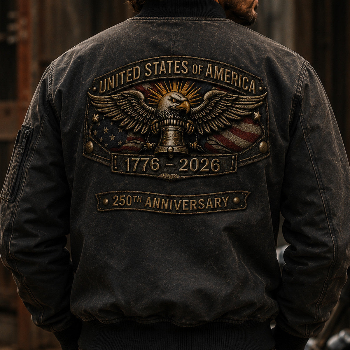 United States 250th Anniversary Printed Bomber Jacket Father’s Day Gift for Dad, Patriotic Eagle Liberty Bell USA Flag Coat, 1776 2026