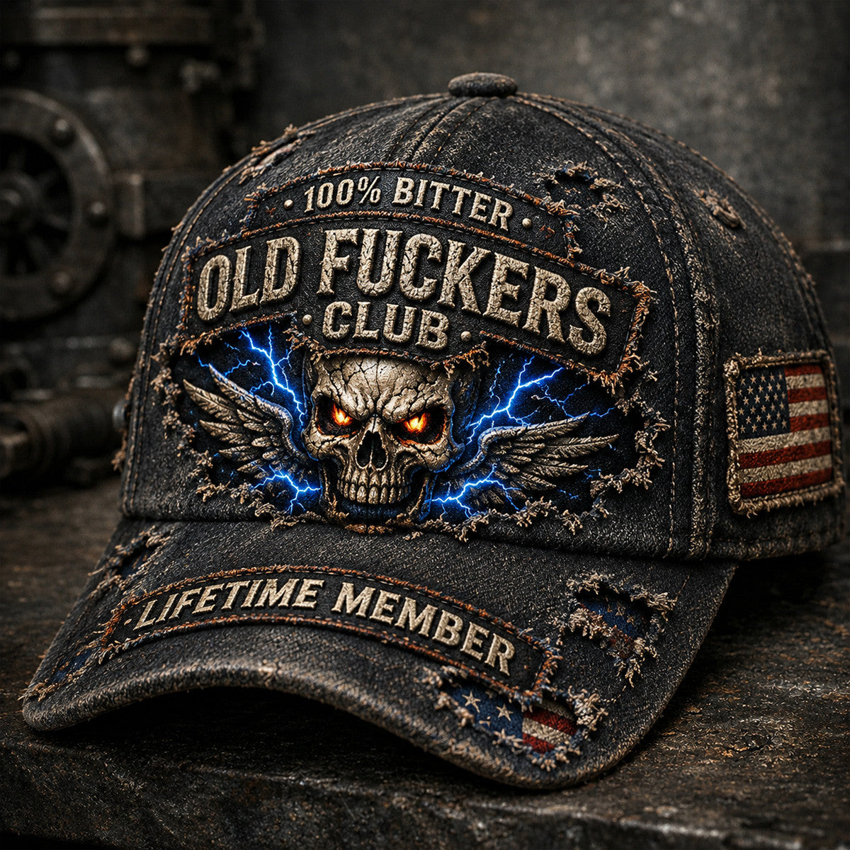 Old Fuckers Club Lifetime Member Printed Skull Trucker Cap Vintage Biker Hat Father’s Day Gift for Dad and Grandpa
