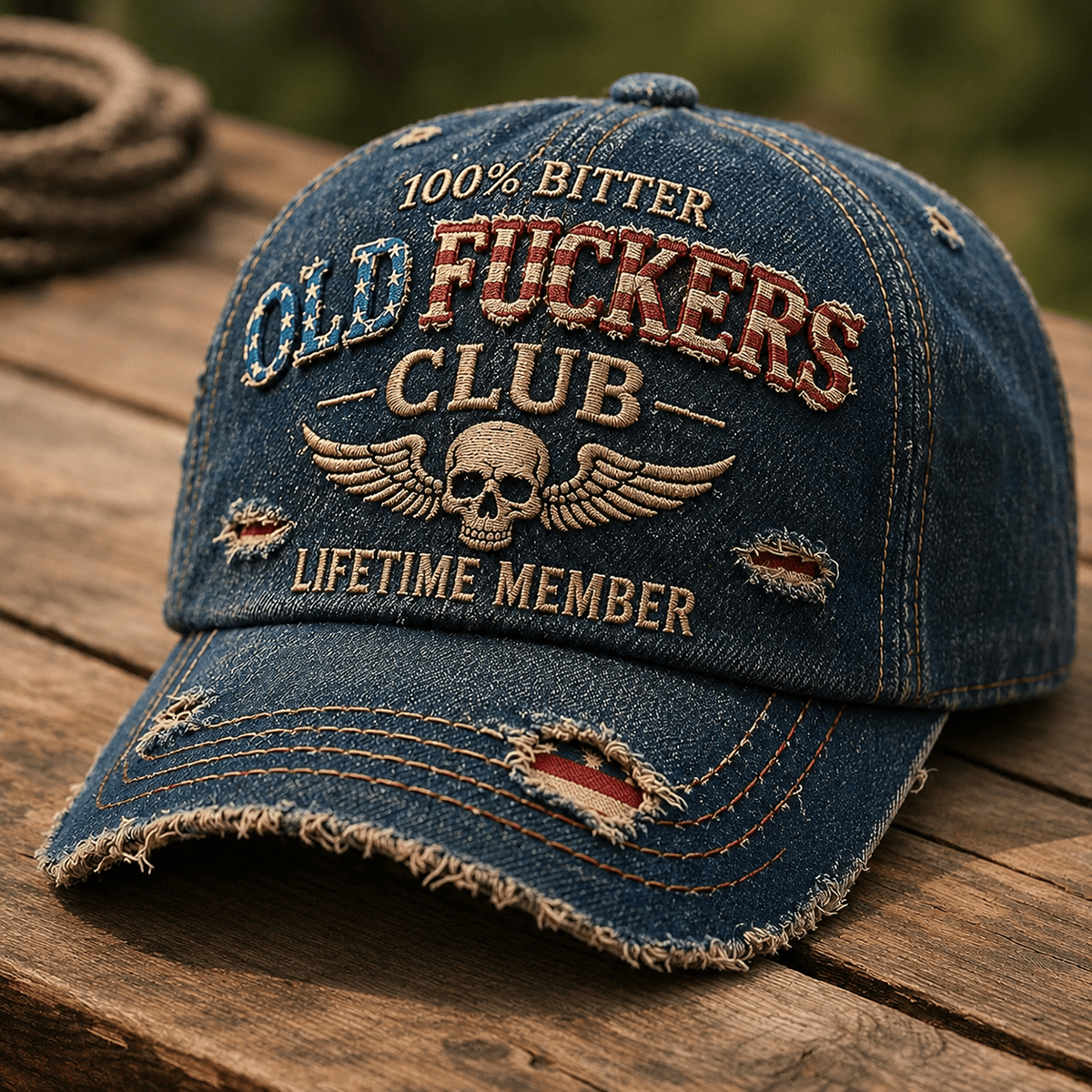 Old Fuckers Club Lifetime Member Printed Cap Skull Wings USA Flag Hat Gift for Father’s Day Grandpa
