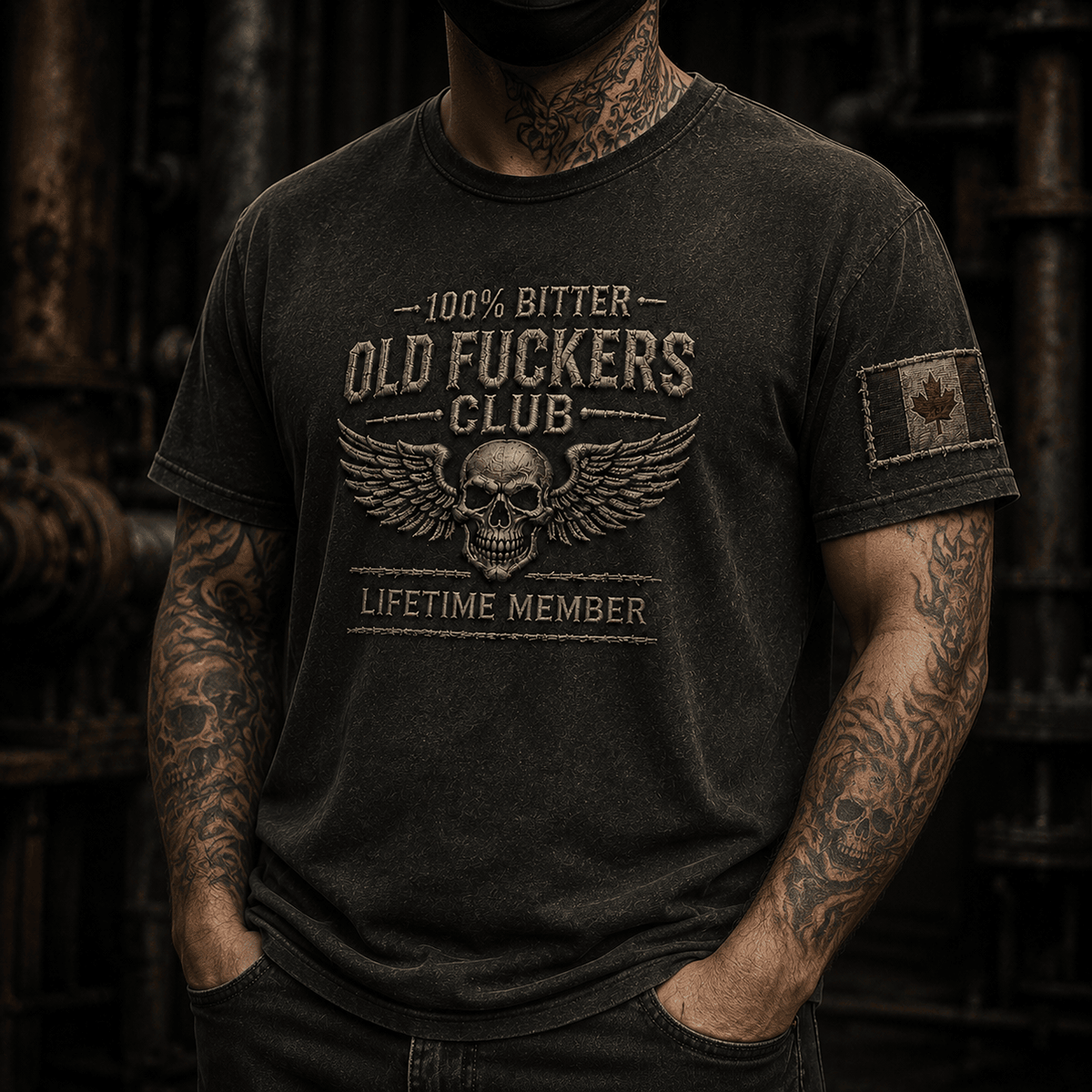 Bitter Old Fuckers Club Lifetime Member Printed T Shirt Skull Canadian Flag Gift For Grandpa Dad