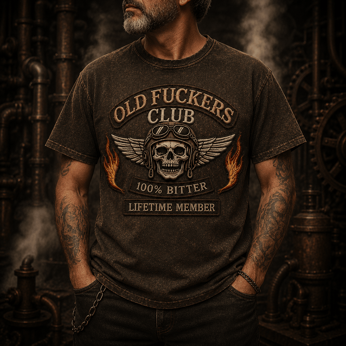 Old Fuckers Club Lifetime Member Printed T Shirt Skull Biker Grandpa Gift For Father’s Day Vintage Rider Gift