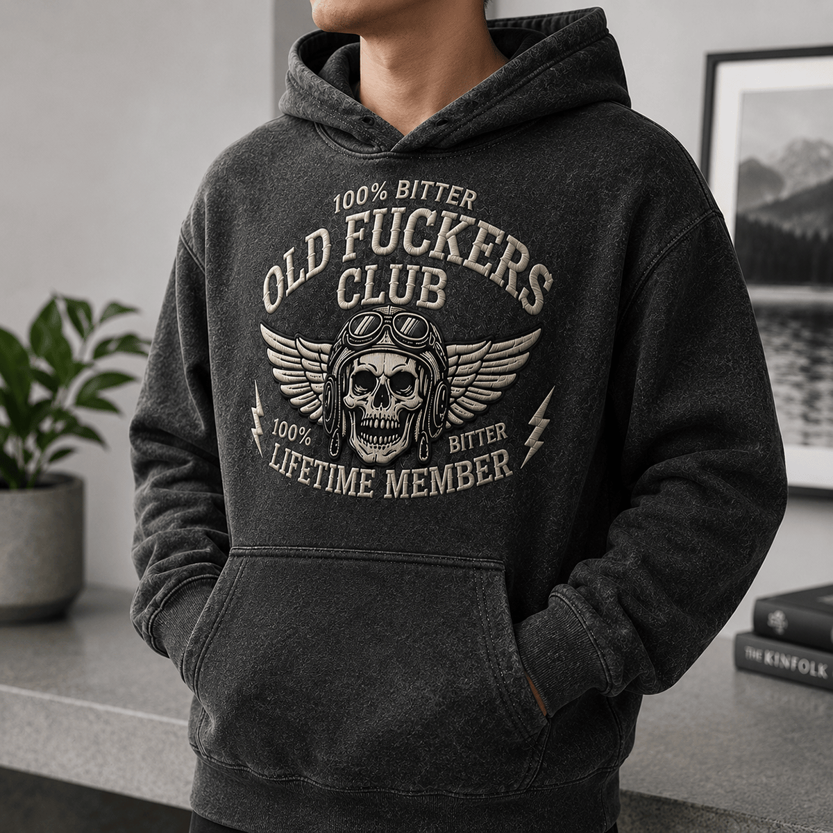 Old Fuckers Club Lifetime Member Printed Hoodie Skull Graphic Funny Father Day Gift for Dad Grandpa Men