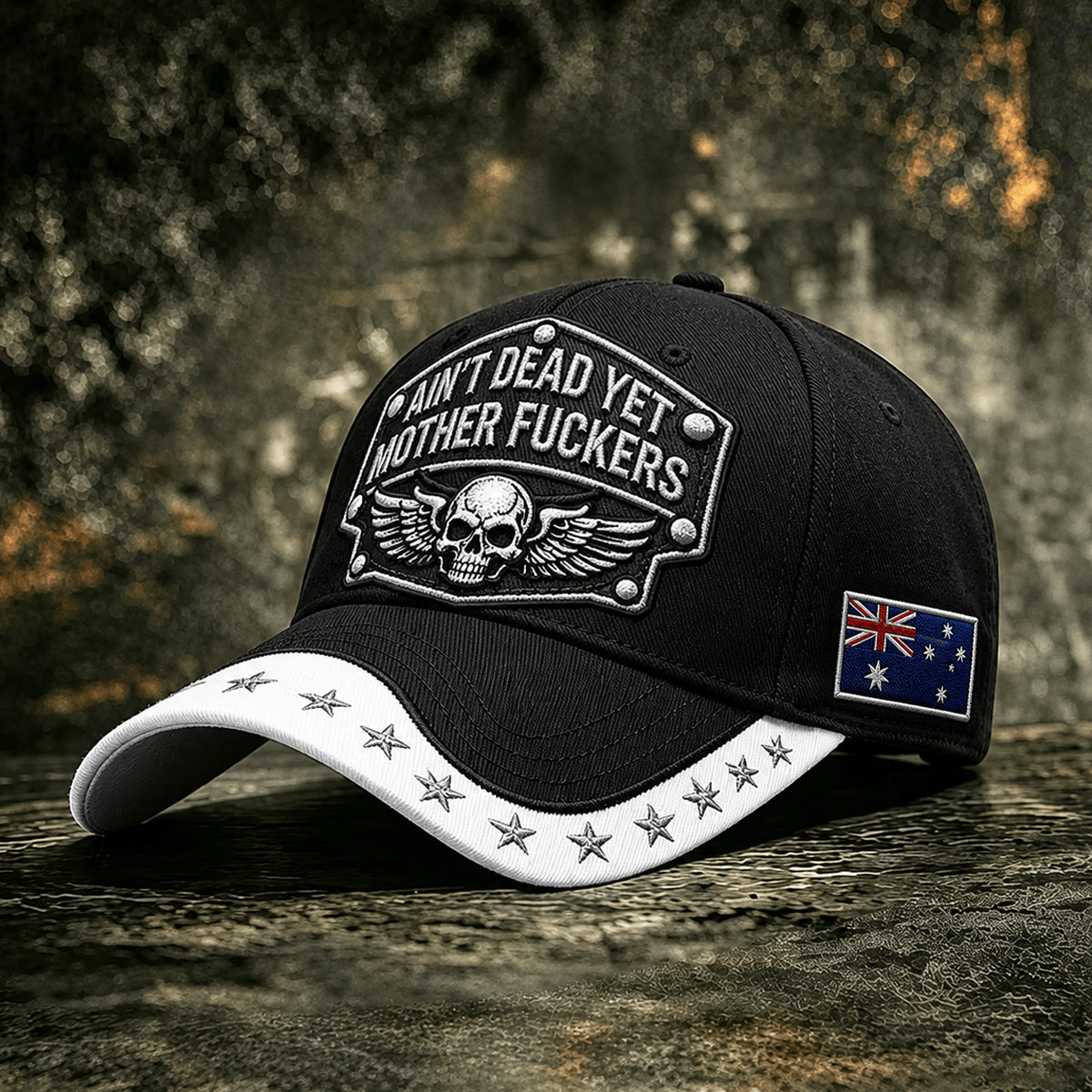 Ain’t Dead Yet Mother Fuckers Printed Cap Skull Biker Hat Patriotic Australia Flag Father’s Day Gift for Men