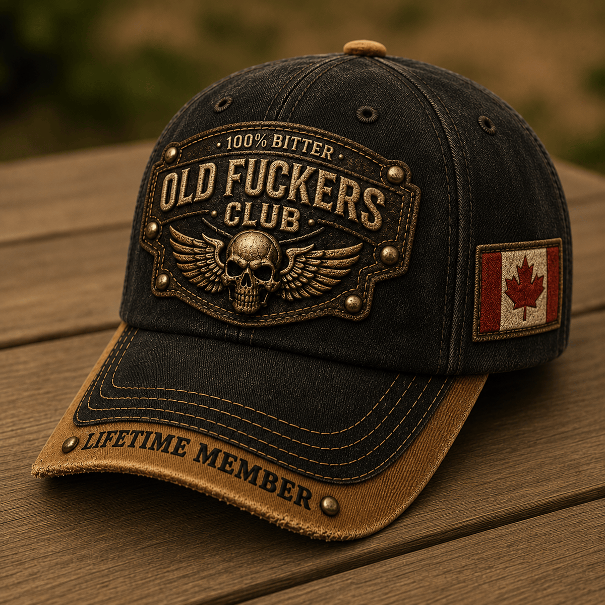 Old Fuckers Club Lifetime Member Printed Cap Skull Biker Hat Patriotic Canada Flag Gift for Dad Father’s Day