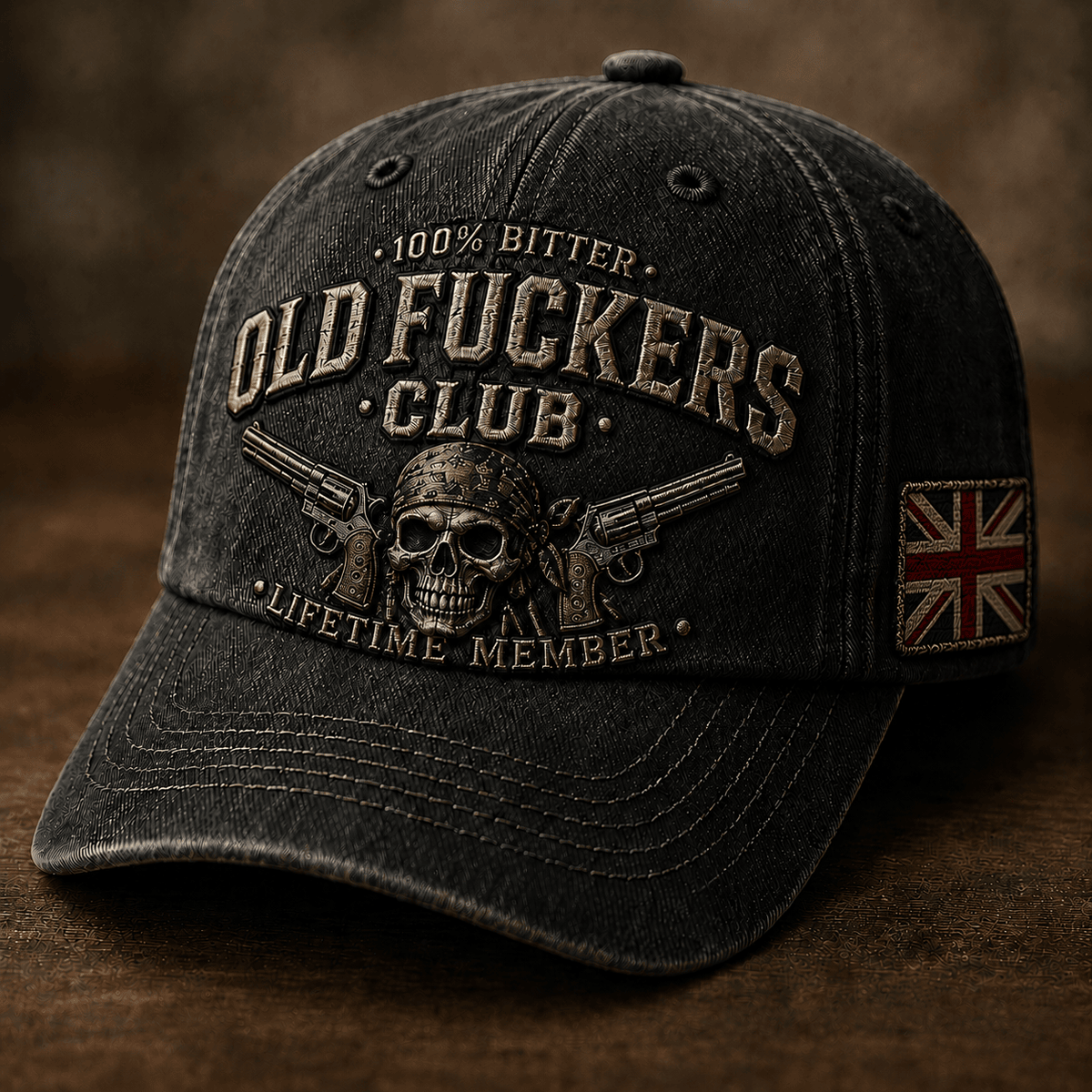 Old Fuckers Club Lifetime Member Printed Cap Skull Revolver United Kingdom Flag Hat Funny Grandpa Gift Father's Day Gift for Dad
