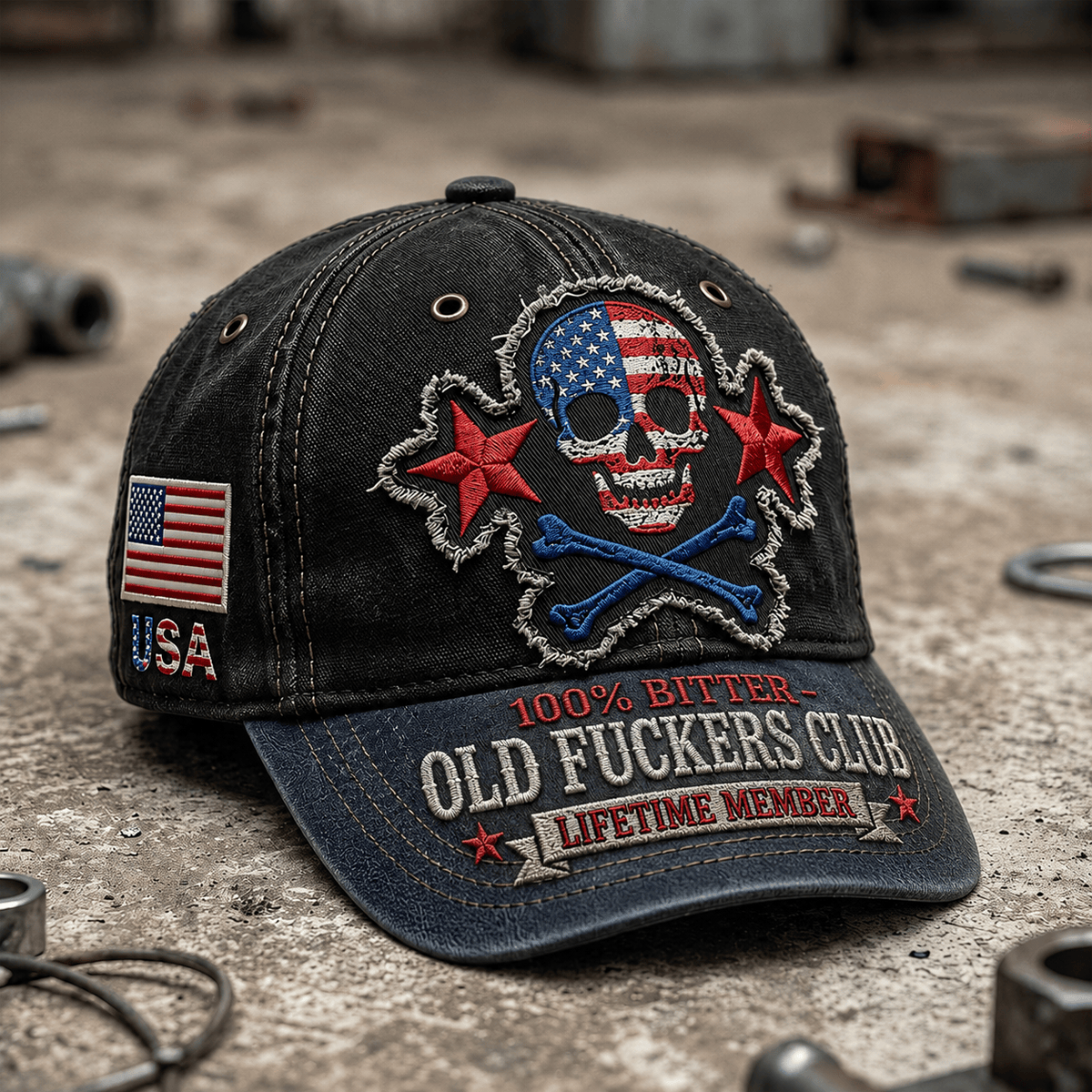 Bitter Old Fuckers Club Lifetime Member Printed Cap USA Skull Patriotic Hat Vintage Dad Cap Father's Day Gift for Grandpa