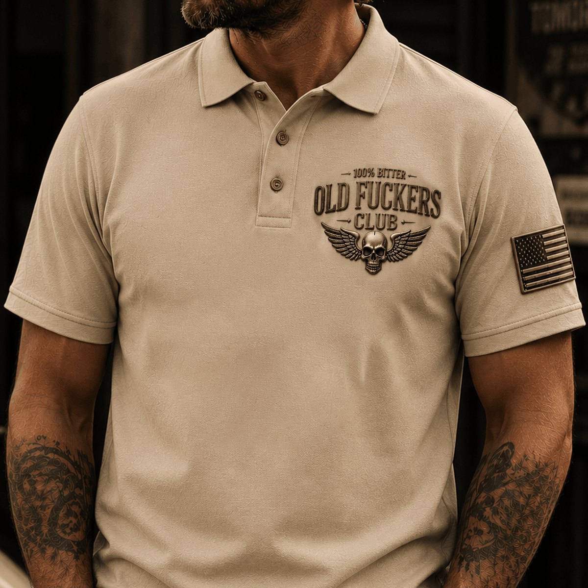 Old Fuckers Club Lifetime Member Printed Polo Shirt Skull Wing Patriotic Golf Shirt Father's Day Gift for Men