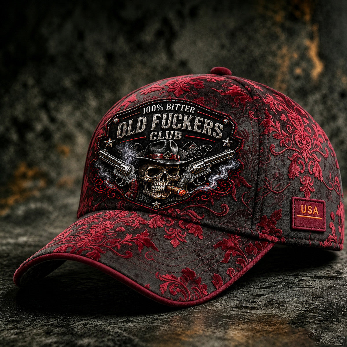 Bitter Old Fuckers Club Printed Cap Smoking Skull Revolver Hat Funny Grandpa Gift For Dad Father's Day Biker Cap