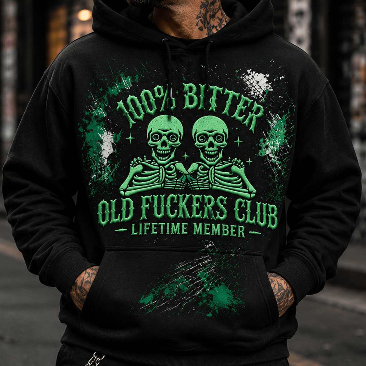Old Fuckers Club Lifetime Member Printed Hoodie Funny Grandpa Gift for Dad Father’s Day Skull Graphic Retirement Gift for Men