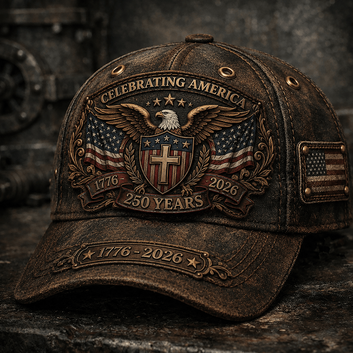 Celebrating America 250 Years Printed Cap Christian Eagle Cross USA Flag Patriotic Hat Veteran Gift for Dad Father’s Day 2026