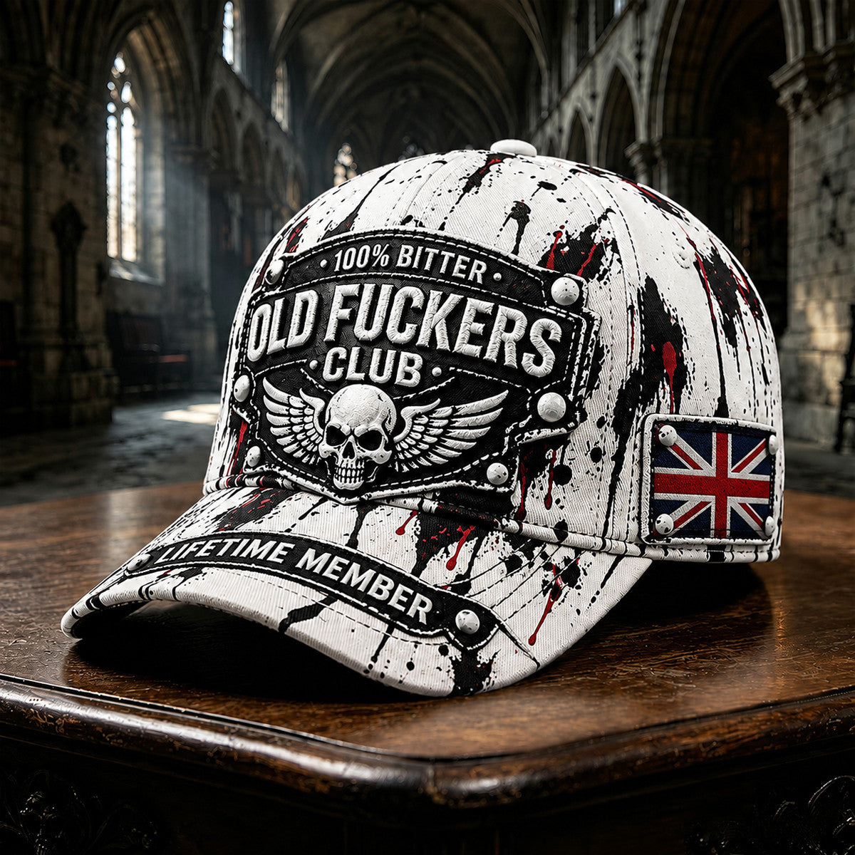 Bitter Old Fuckers Club Lifetime Member Printed Cap Funny Skull UK Flag Father's Day Gift for Dad Grandpa Biker