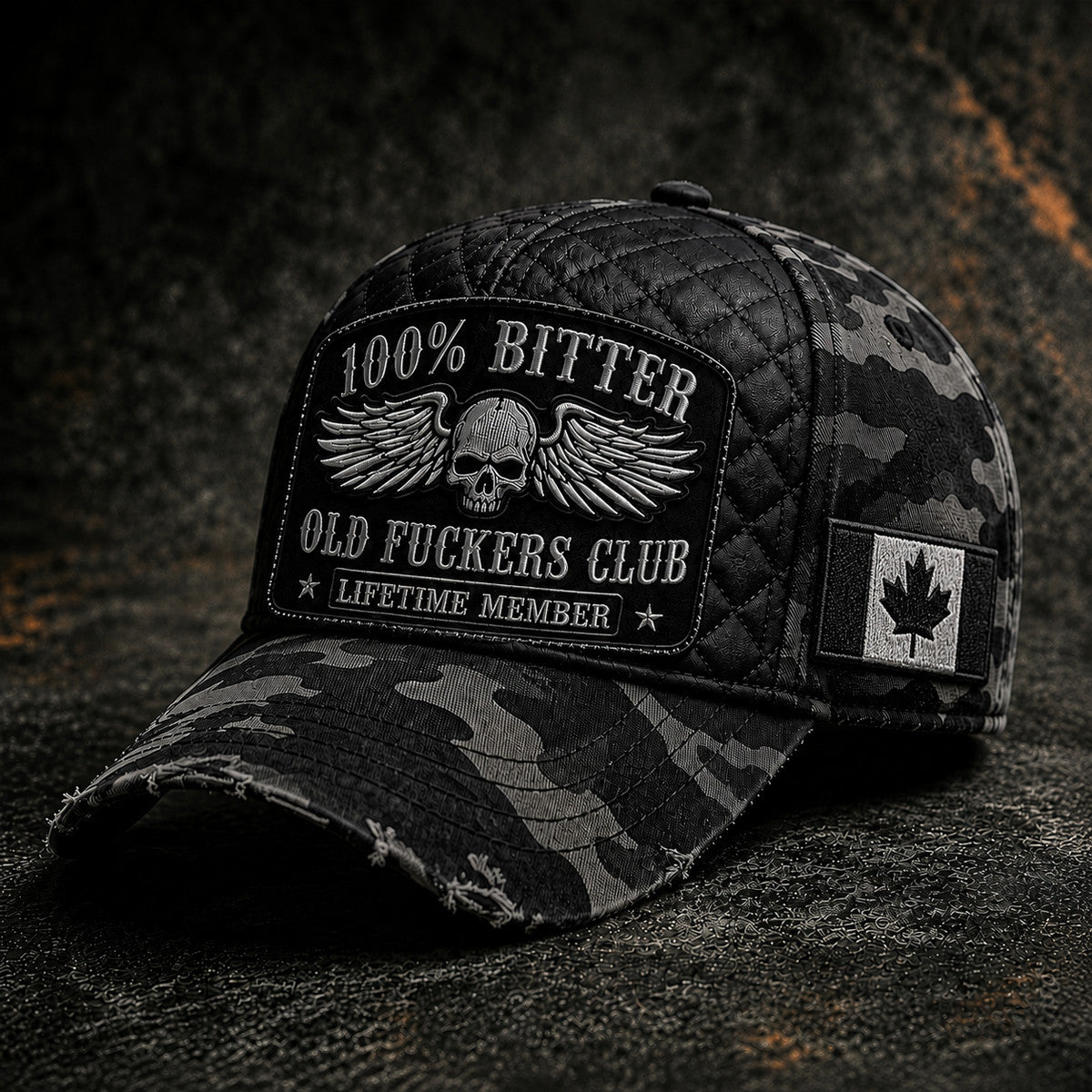 Bitter Old Fuckers Club Lifetime Member Printed Cap Skull Wings Canada Flag Hat Funny Father's Day Gift for Dad Grandpa