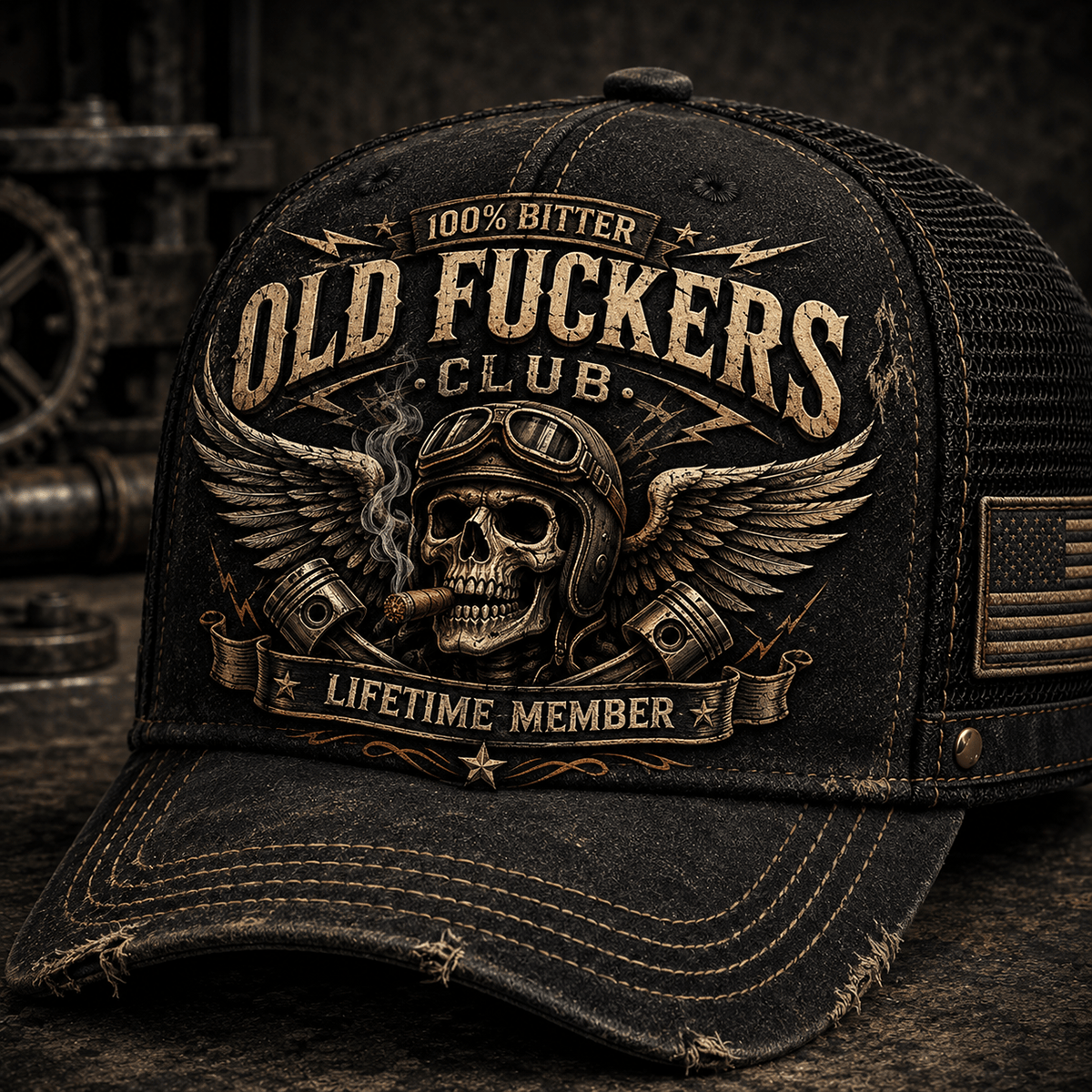 Bitter Old Fuckers Club Lifetime Member Printed Cap Funny Dad Hat Father's Day Gift for Grandpa Skull Biker Trucker Hat
