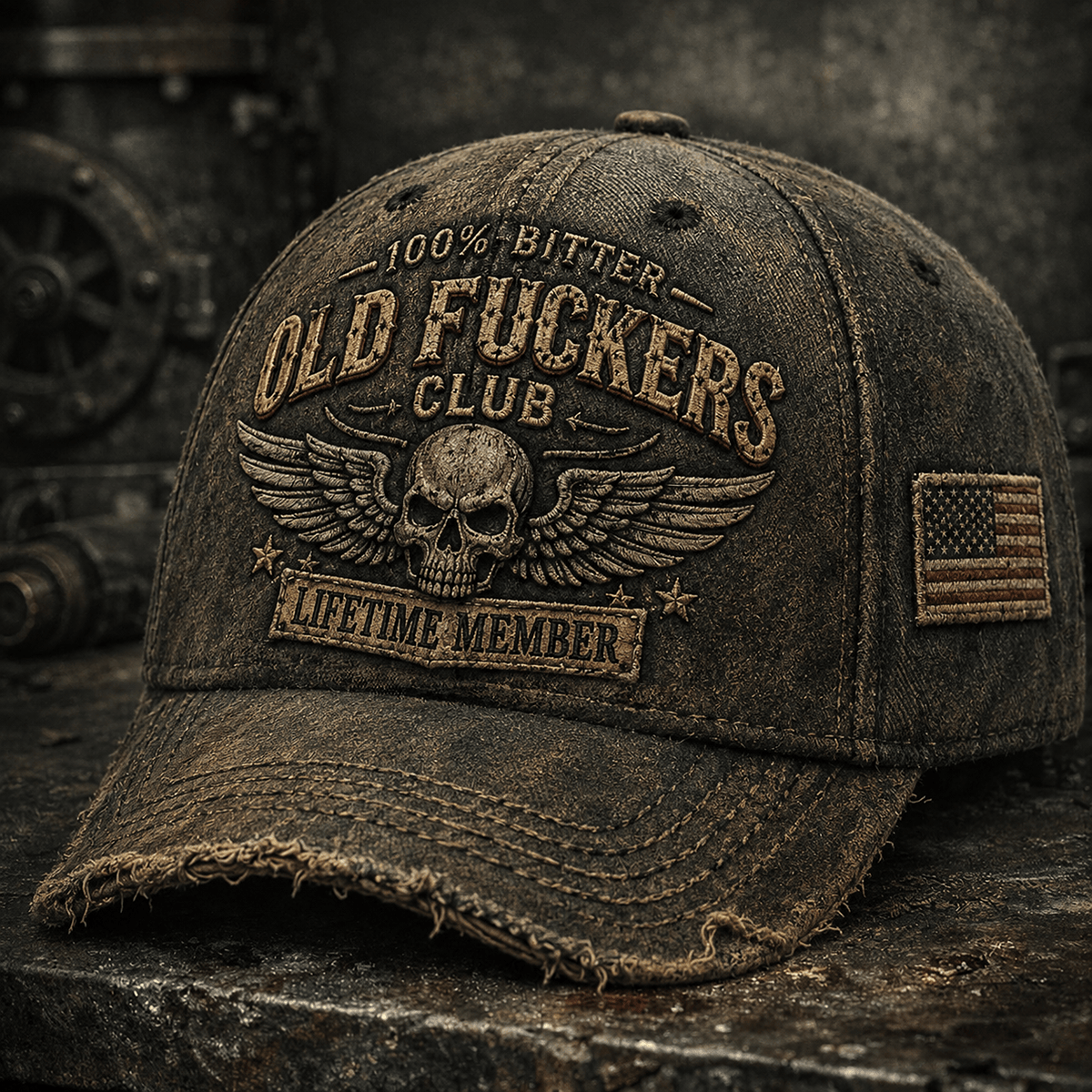 Bitter Old Fuckers Club Lifetime Member Printed Cap Funny Biker Skull Hat Vintage Motorcycle Gift for Dad Grandpa Father's Day