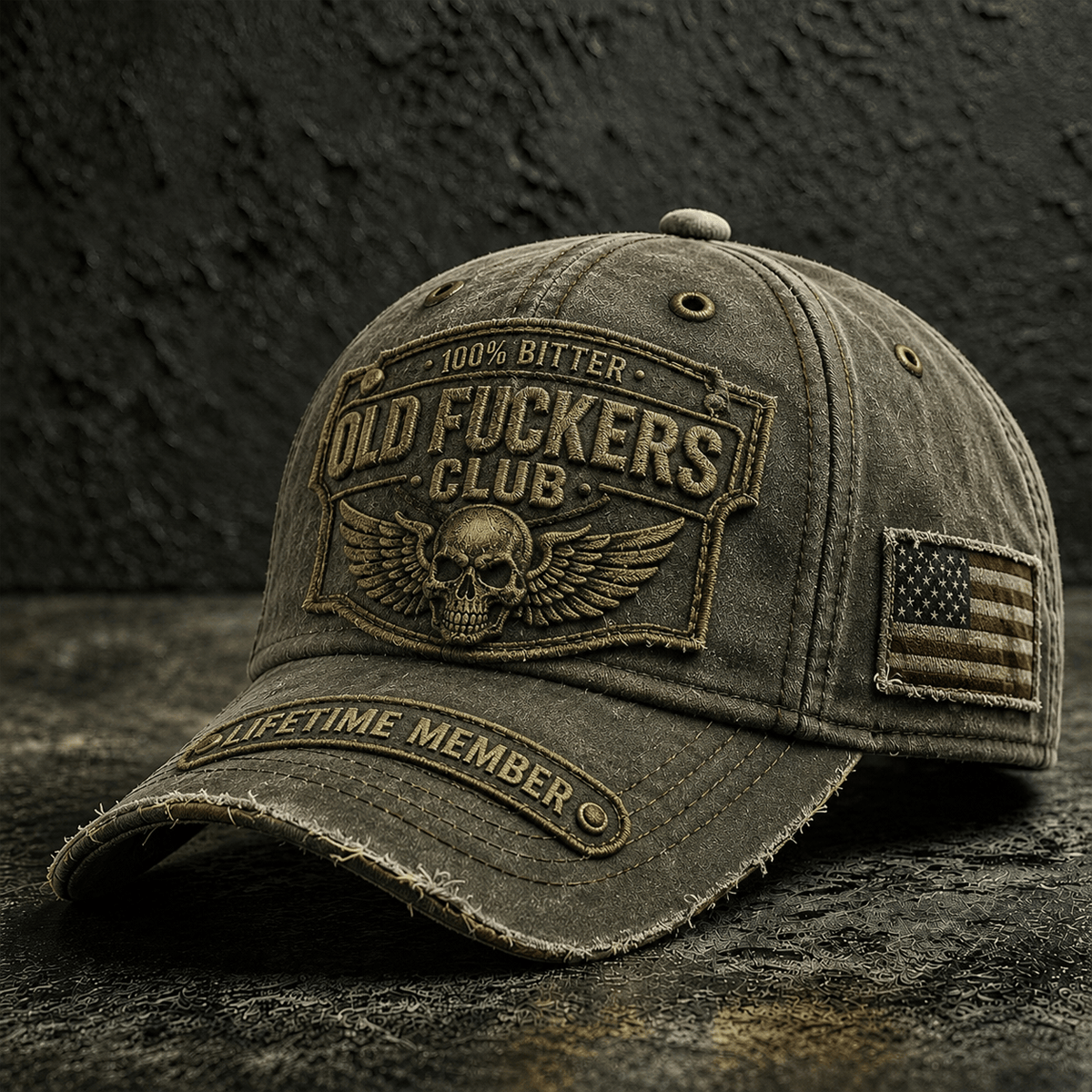 Old Fuckers Club Lifetime Member Printed Cap Skull Wing USA Flag Hat Father's Day Gift for Dad Grandpa Veteran Biker Cap