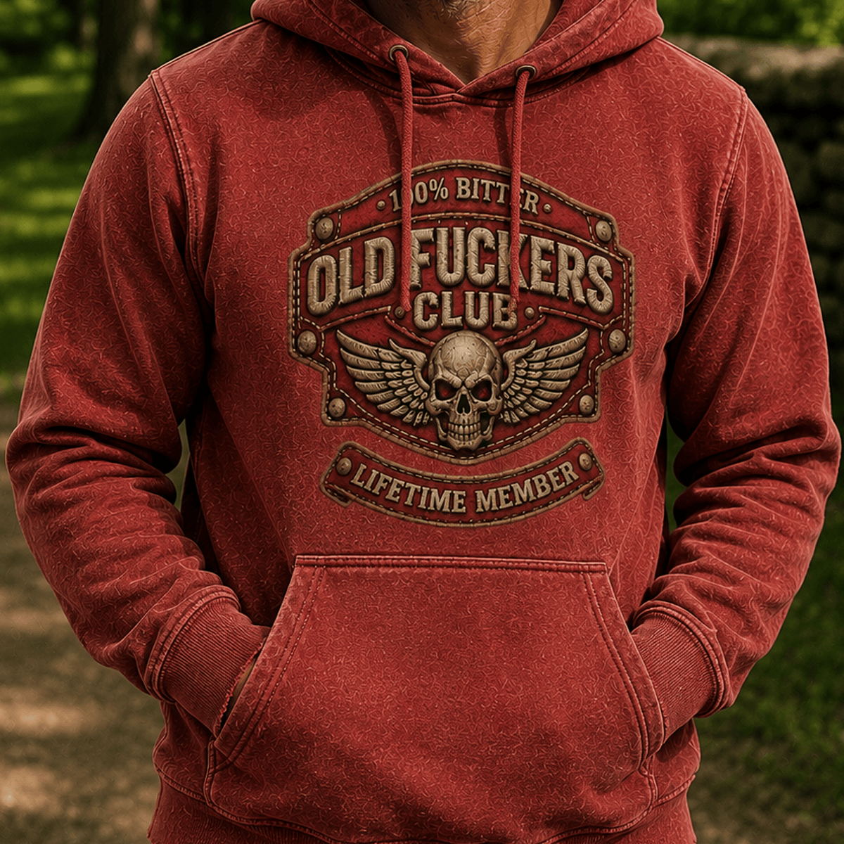 Old Fuckers Club Lifetime Member Printed Hoodie Skull Wing Biker Father's Day Gift for Dad Grandpa Veteran Motorcycle Rider Pullover