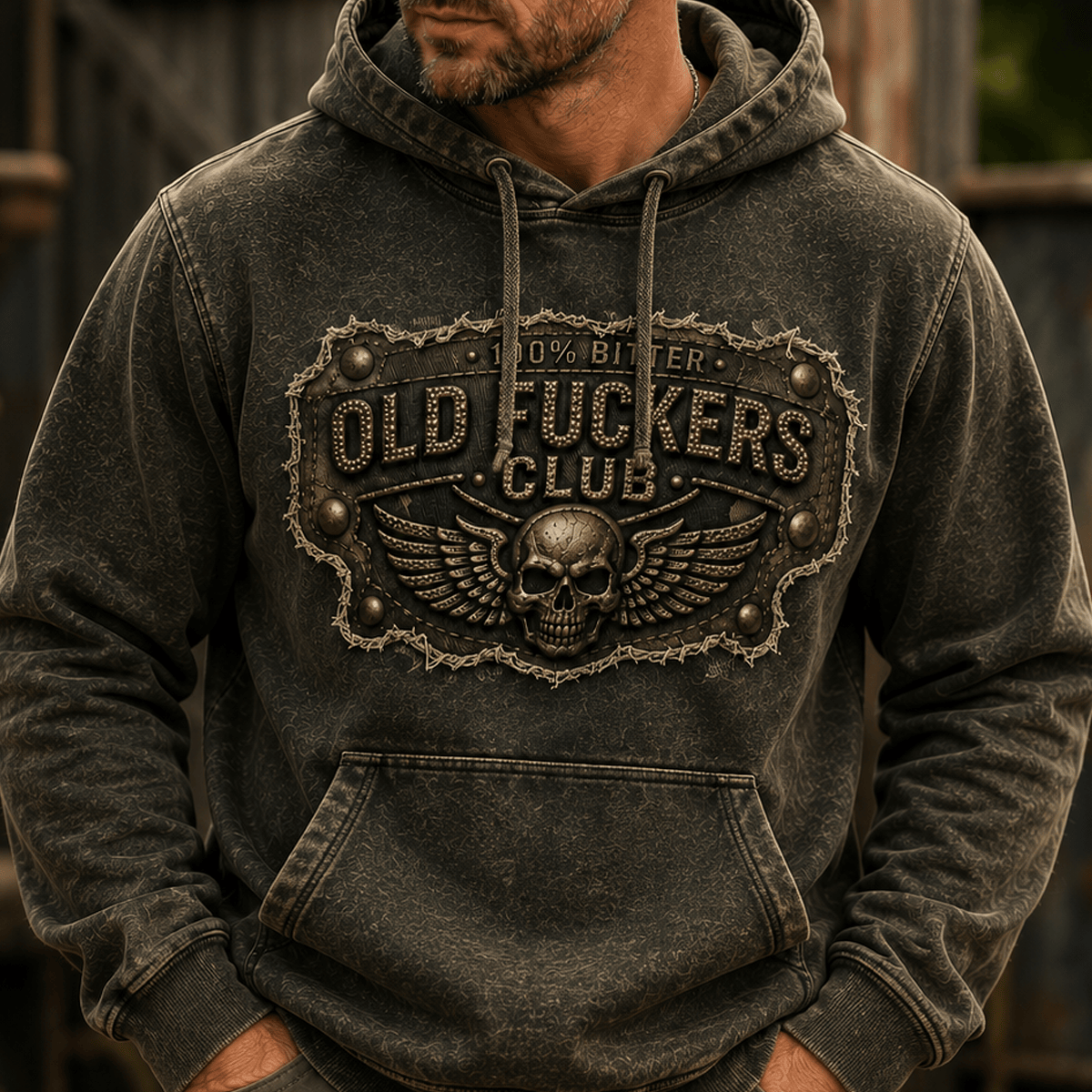 Bitter Old Fuckers Club Printed Hoodie Skull Biker Graphic Sweatshirt Vintage Motorcycle Father's Day Gift for Dad Grandpa