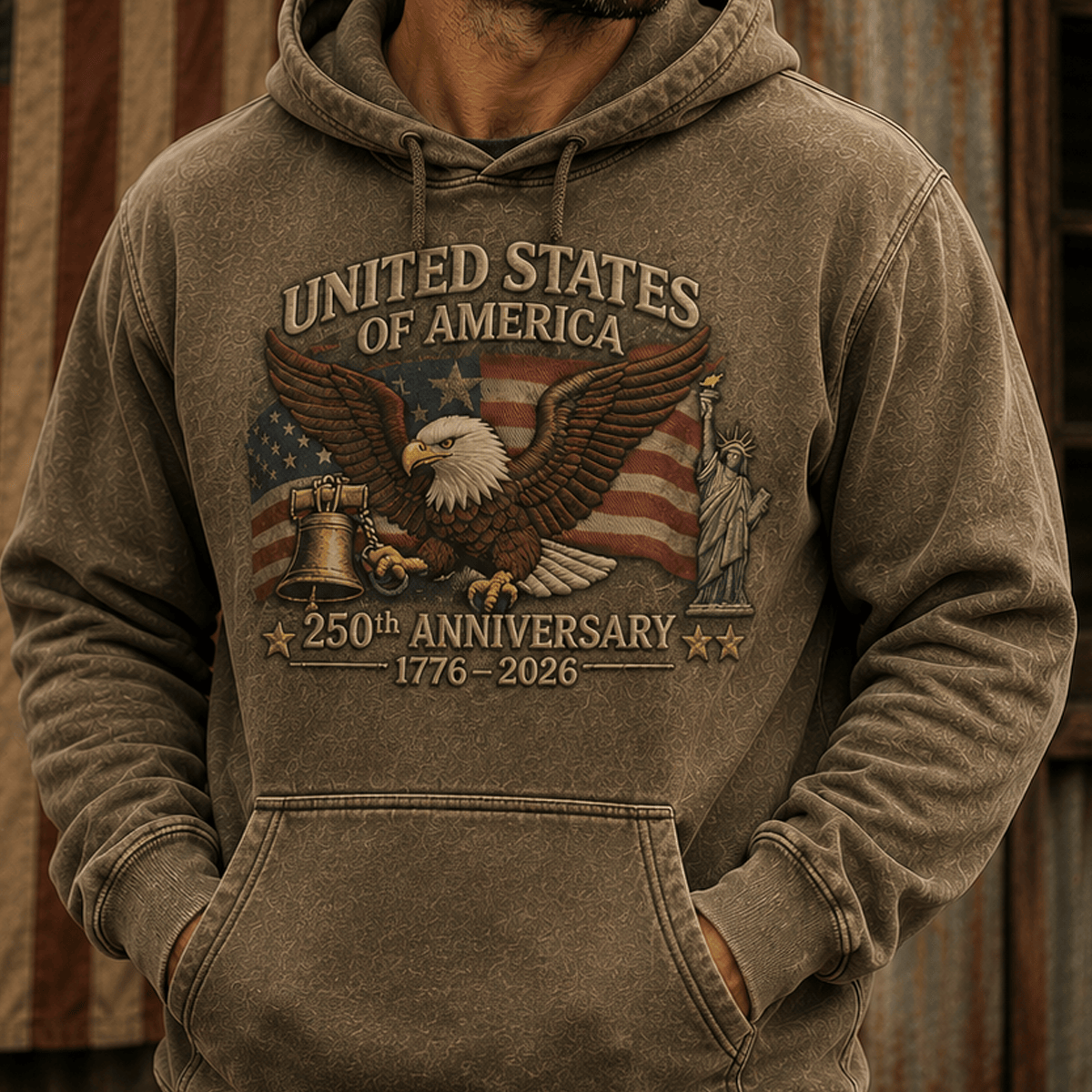 United States Of America 250th Anniversary 1776โ2026 Printed Hoodie, Patriotic Eagle USA Flag Hooded Sweatshirt, Independence Day Gift