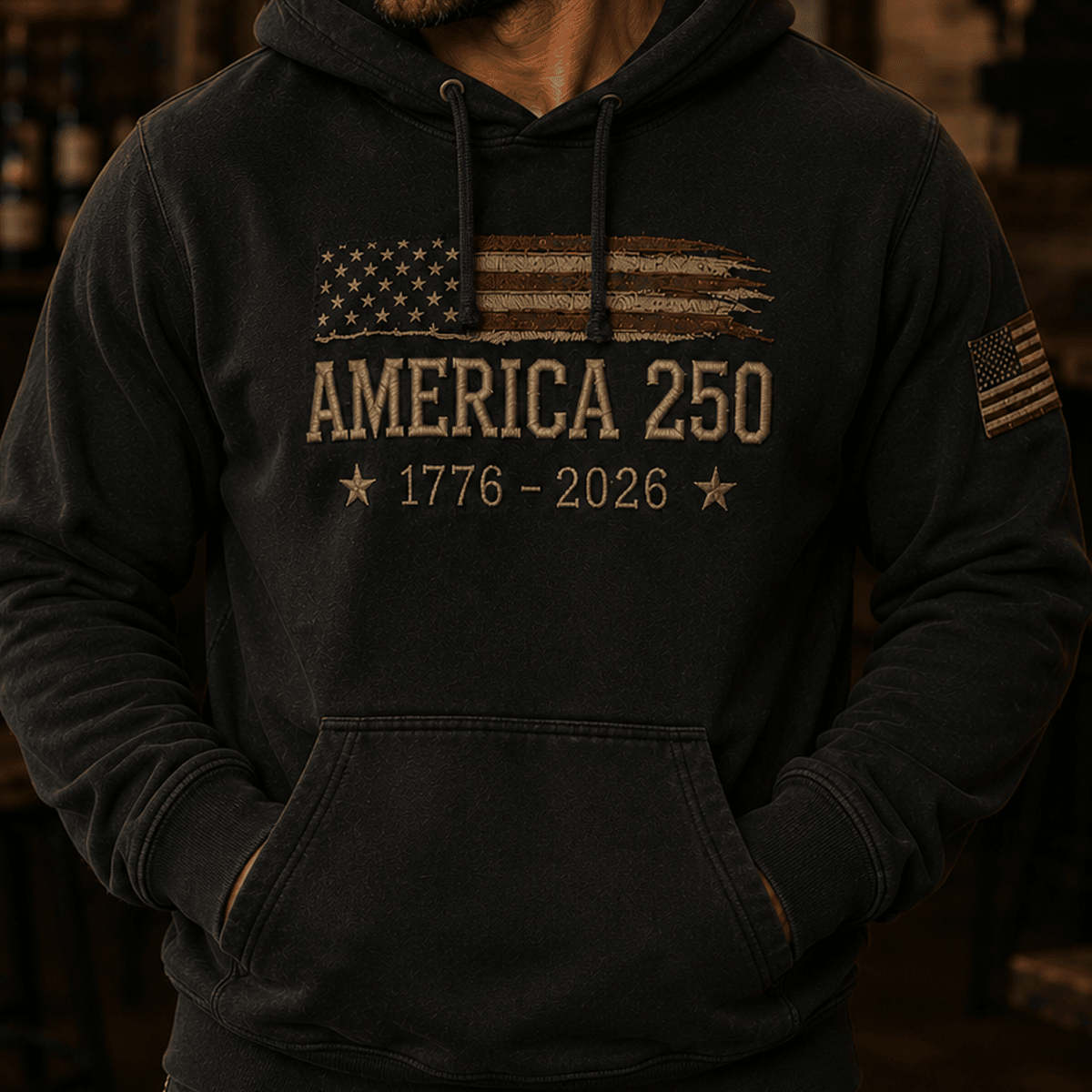 America 250 1776–2026 Printed Hoodie, Patriotic USA Flag Hooded Sweatshirt, 250 Years Of Freedom Independence Day Gift