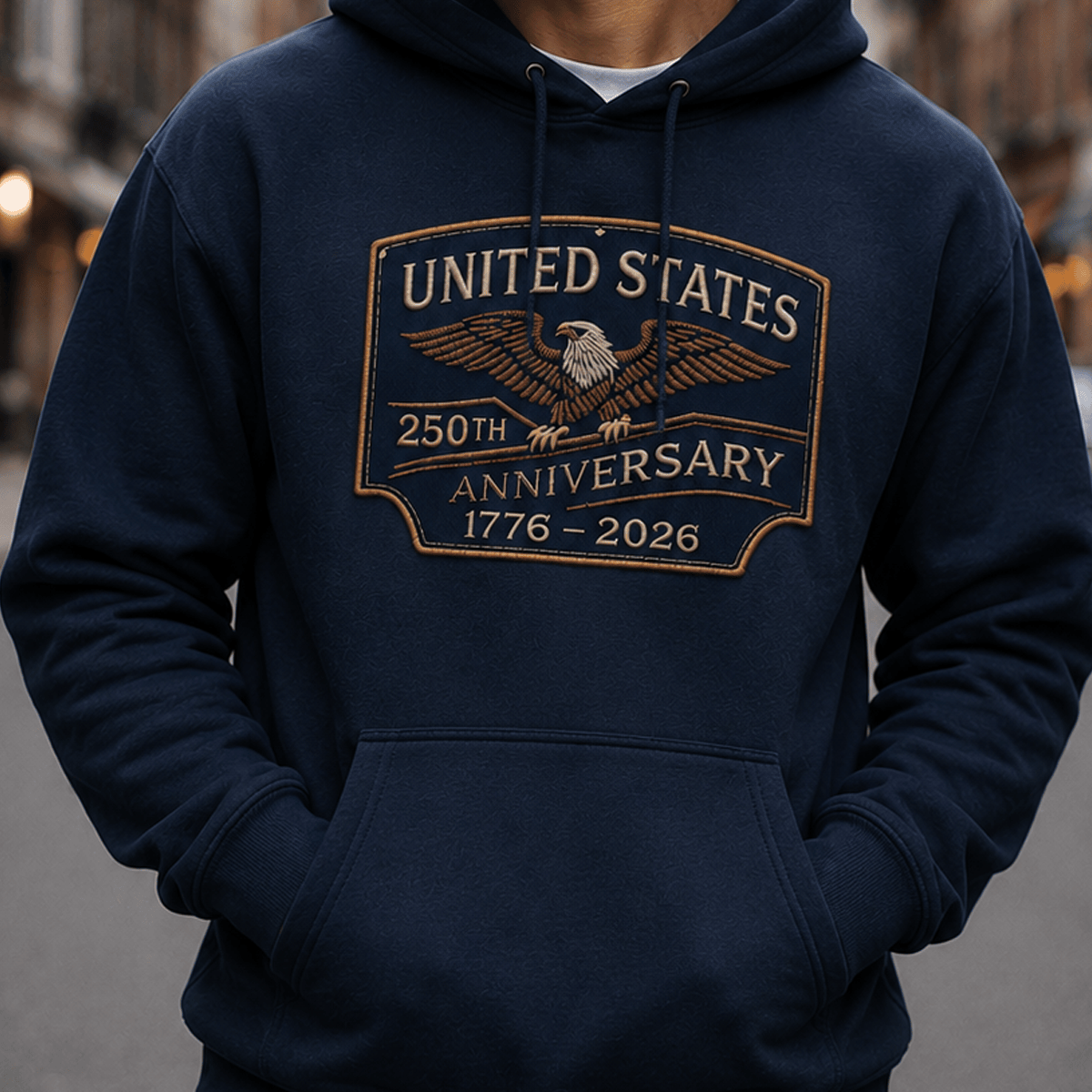 United States 250th Anniversary 1776โ2026 Printed Hoodie, Patriotic Eagle USA Flag Hooded Sweatshirt, America 250 Gift