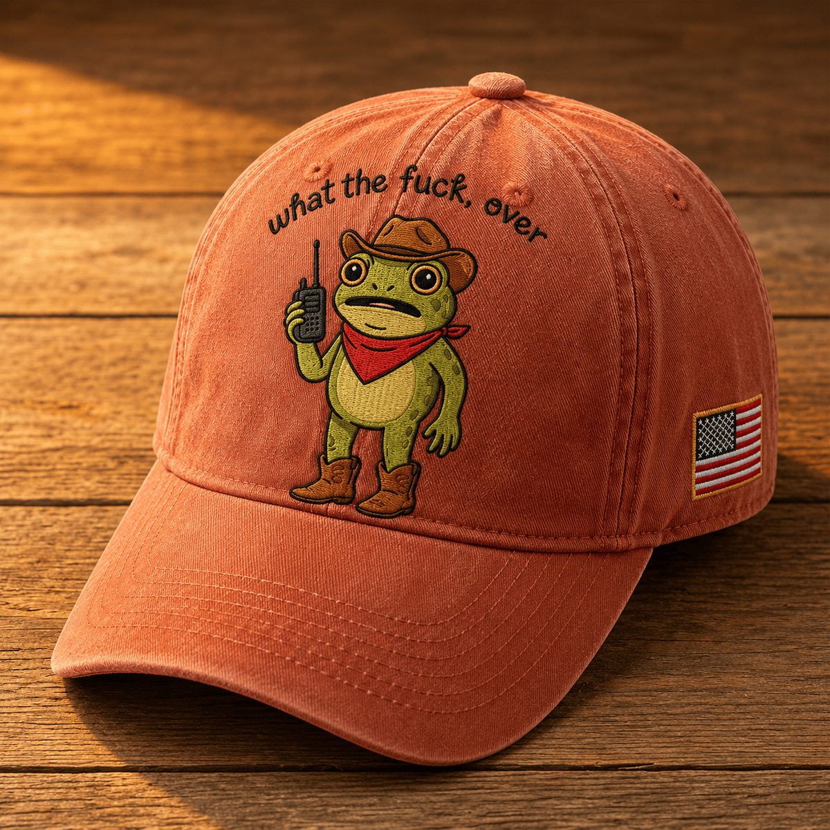 What The Fuck, Over Frog Printed Cap, Funny Cowboy Frog Baseball Cap, Vintage Humor Gift for Dad Grandpa Ranch Style Hat