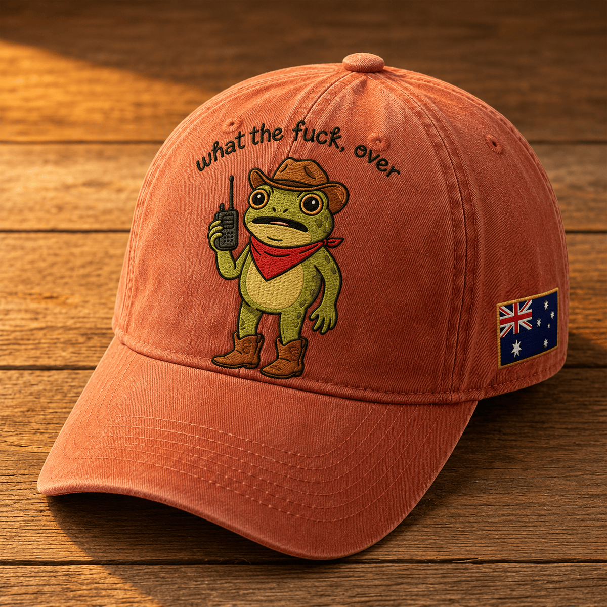 What The Fuck, Over Frog Printed Cap, Funny Cowboy Frog Baseball Cap, Vintage Humor Gift for Dad Grandpa Australia Edition