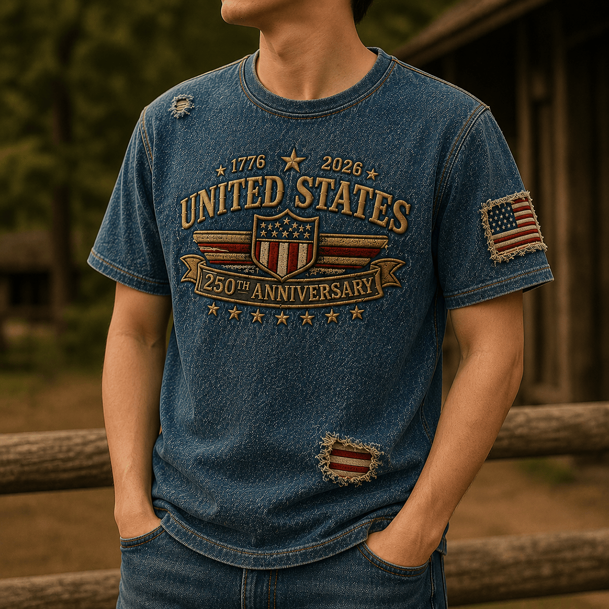 1776 2026 United States 250th Anniversary Printed T-Shirt Patriotic USA Independence Day Fourth of July Gift