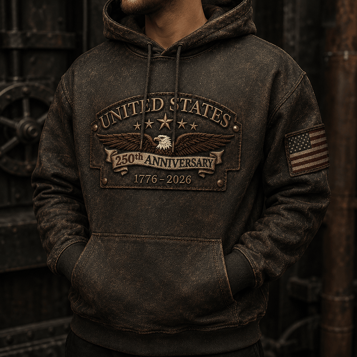 United States 250th Anniversary 1776-2026 Eagle Printed Hoodie Patriotic USA Independence Day Veteran Gift for Men Dad Grandpa