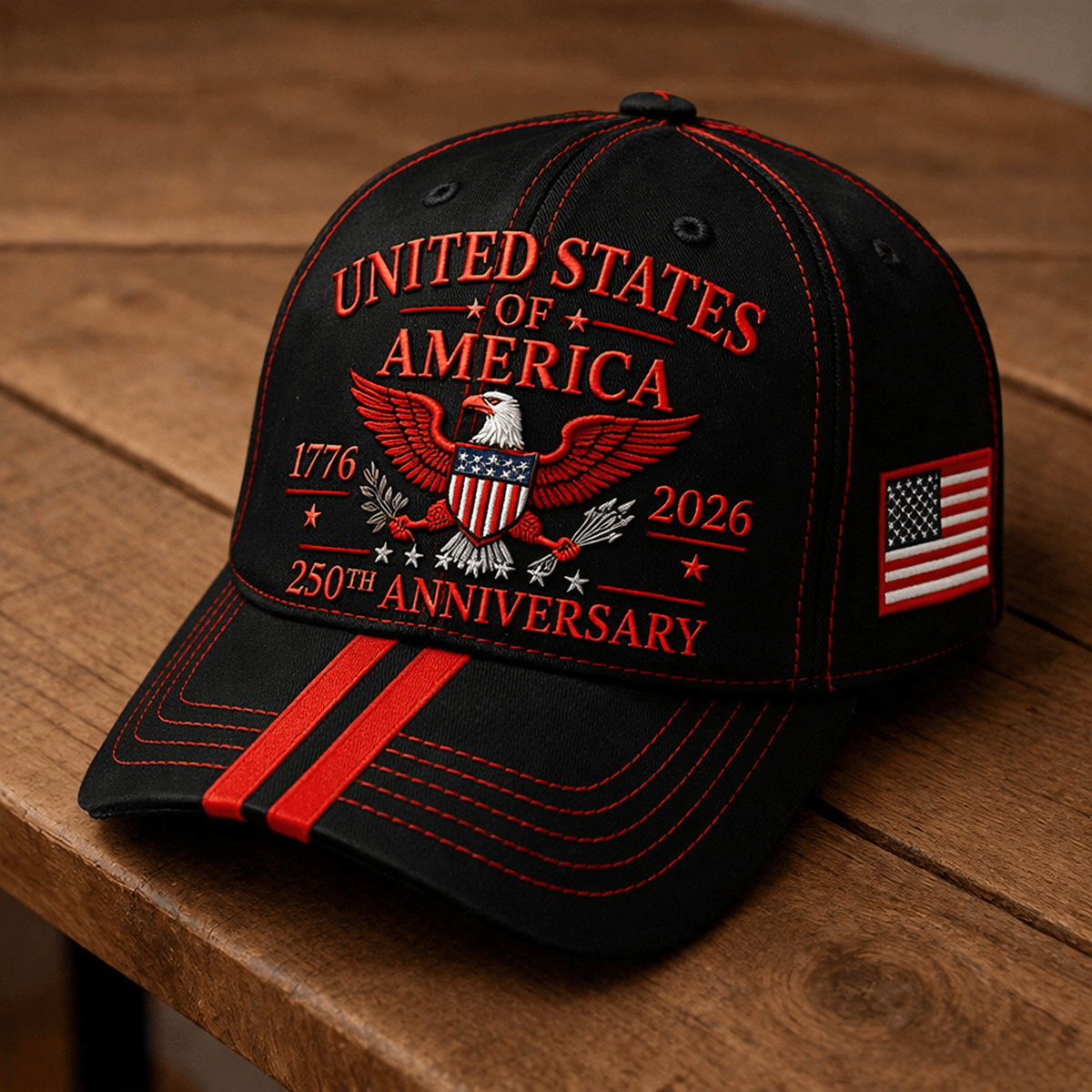 United States of America 250th Anniversary 1776 2026 Printed Eagle Cap Patriotic Independence Day Gift for Veteran Men and USA Pride